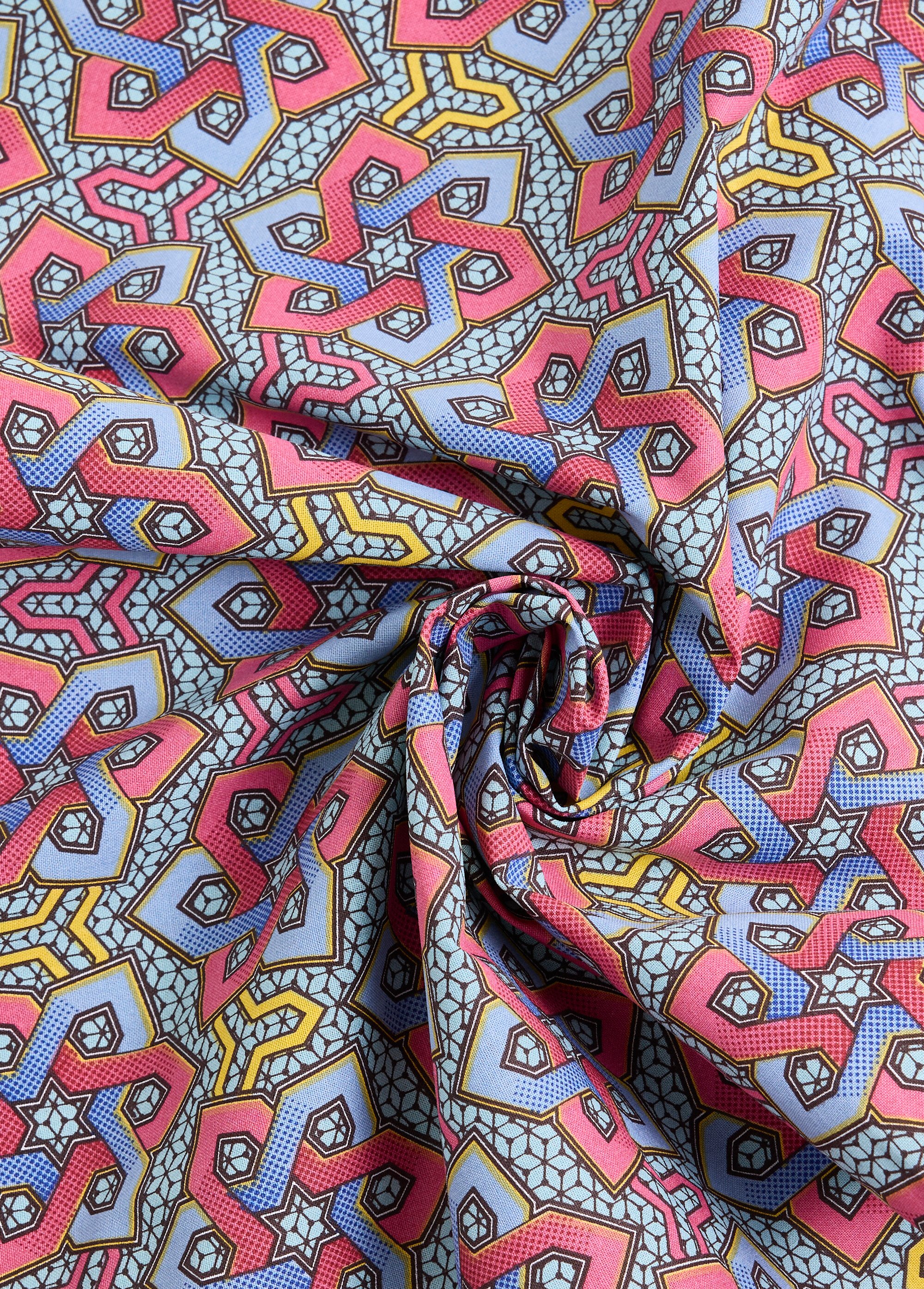 Coupon tissu coton imprimé ethnique 9F ROSE COT131991 FA1