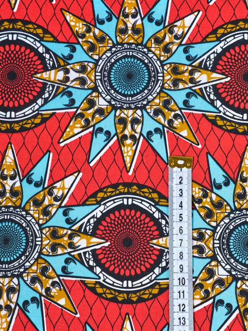 Coupon tissu ethnique Wax R1, 0,5x1,5m ROUGE COT48924 DE1