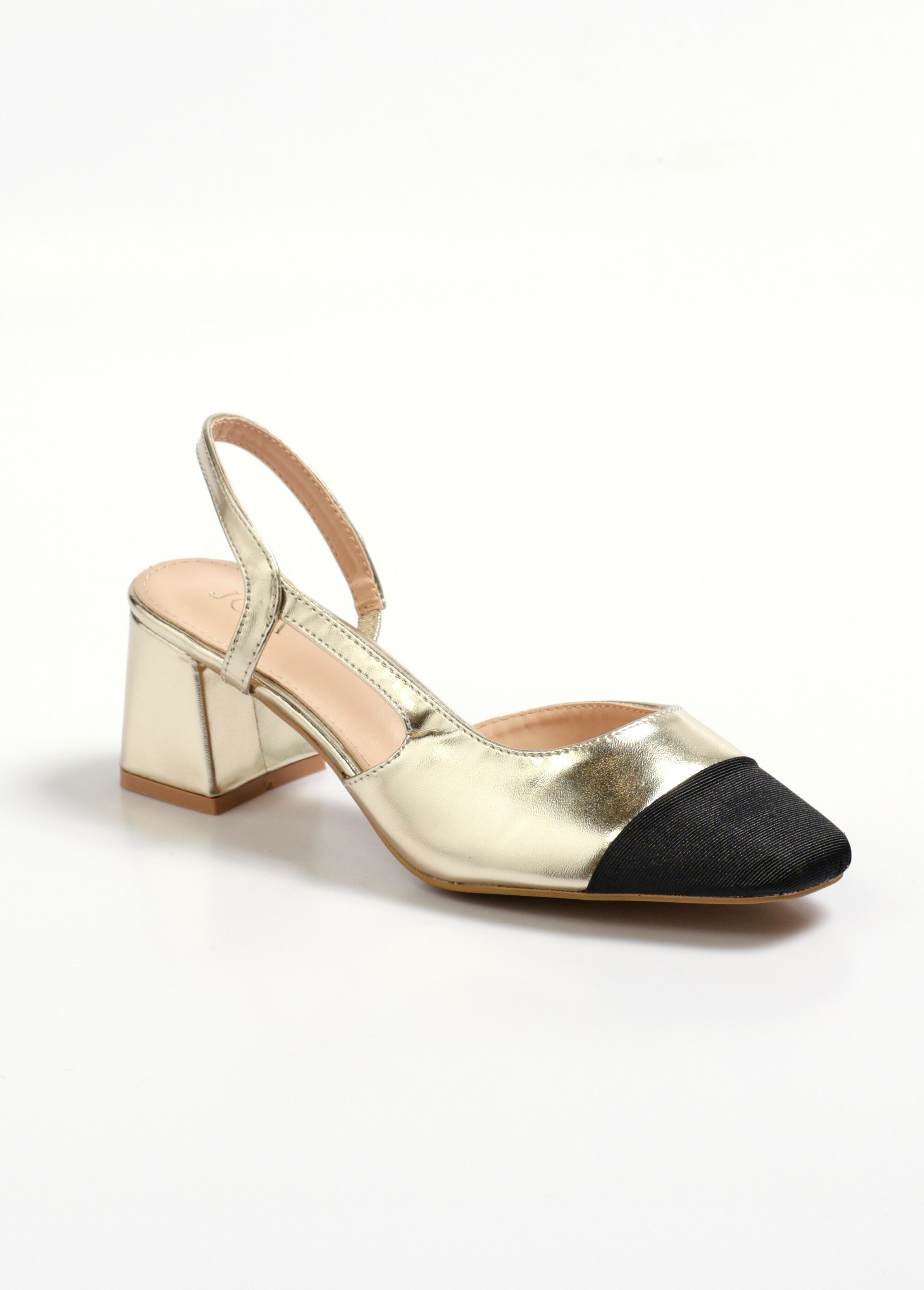 Escarpins bicolores chic en toile Femme Doré JOIBF-53 FA1