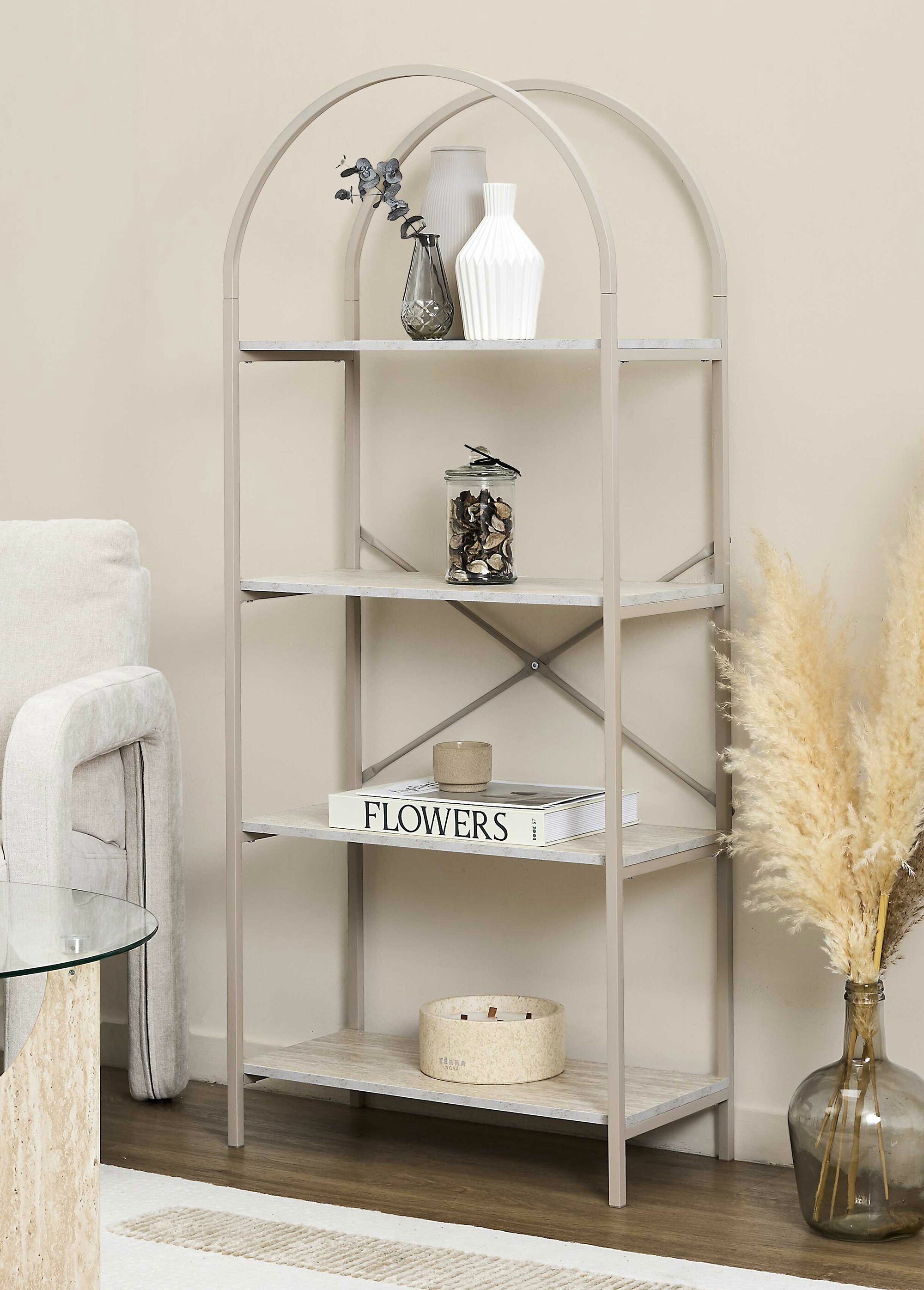 Etagère arche 4 niveaux en métal clair BLANC ET BEIGE CMP-HD7733 SI1