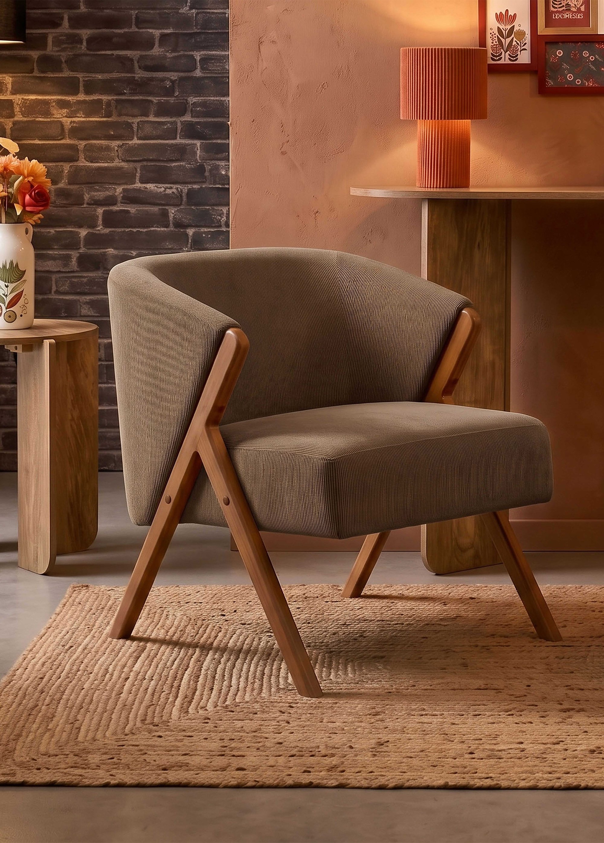 Fauteuil style vintage en velours JULES MARRON CMP-HD7816 AM1