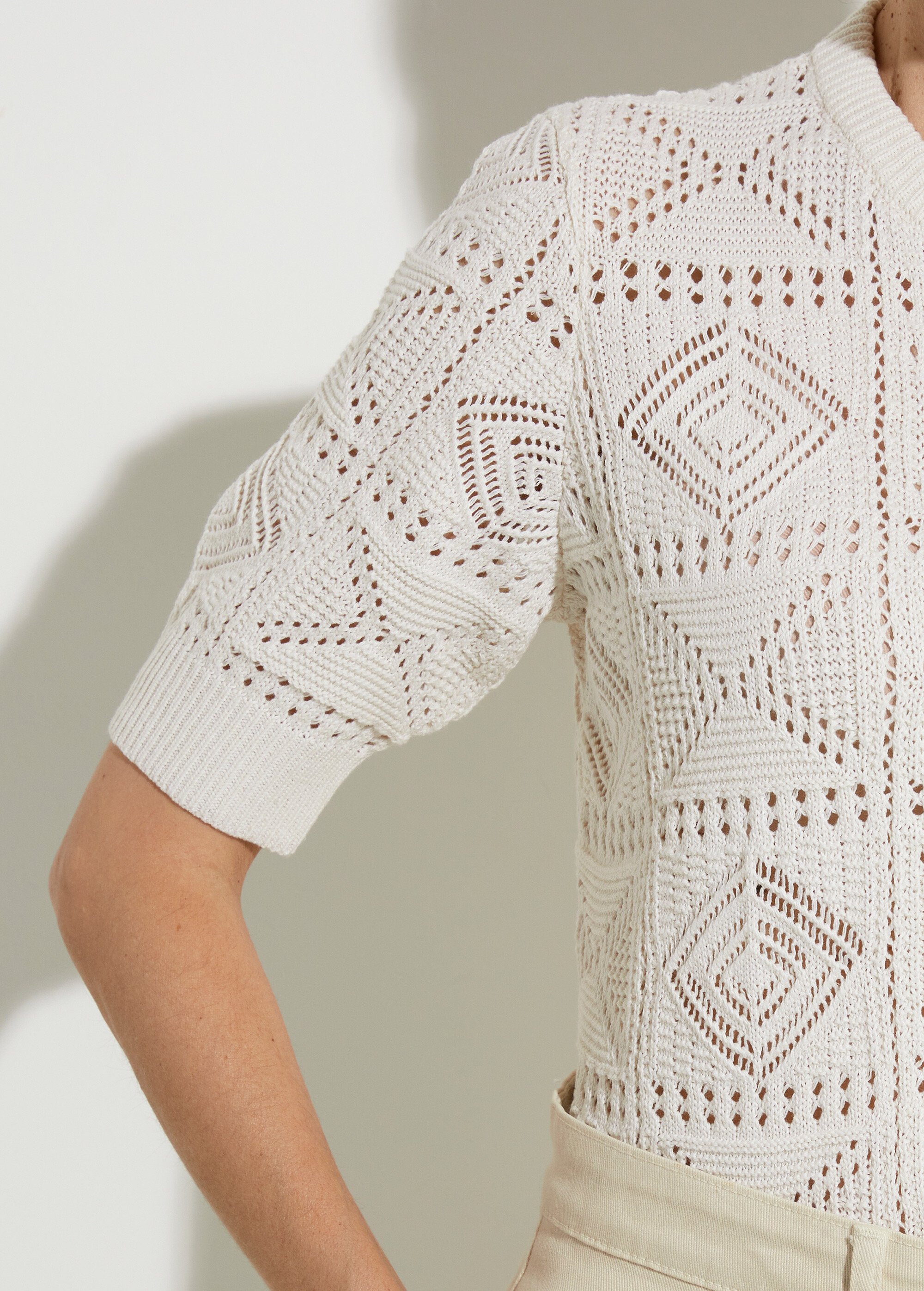 Gilet boutonné ajouré col rond manches courtes Femme Beige MORITZ DE1