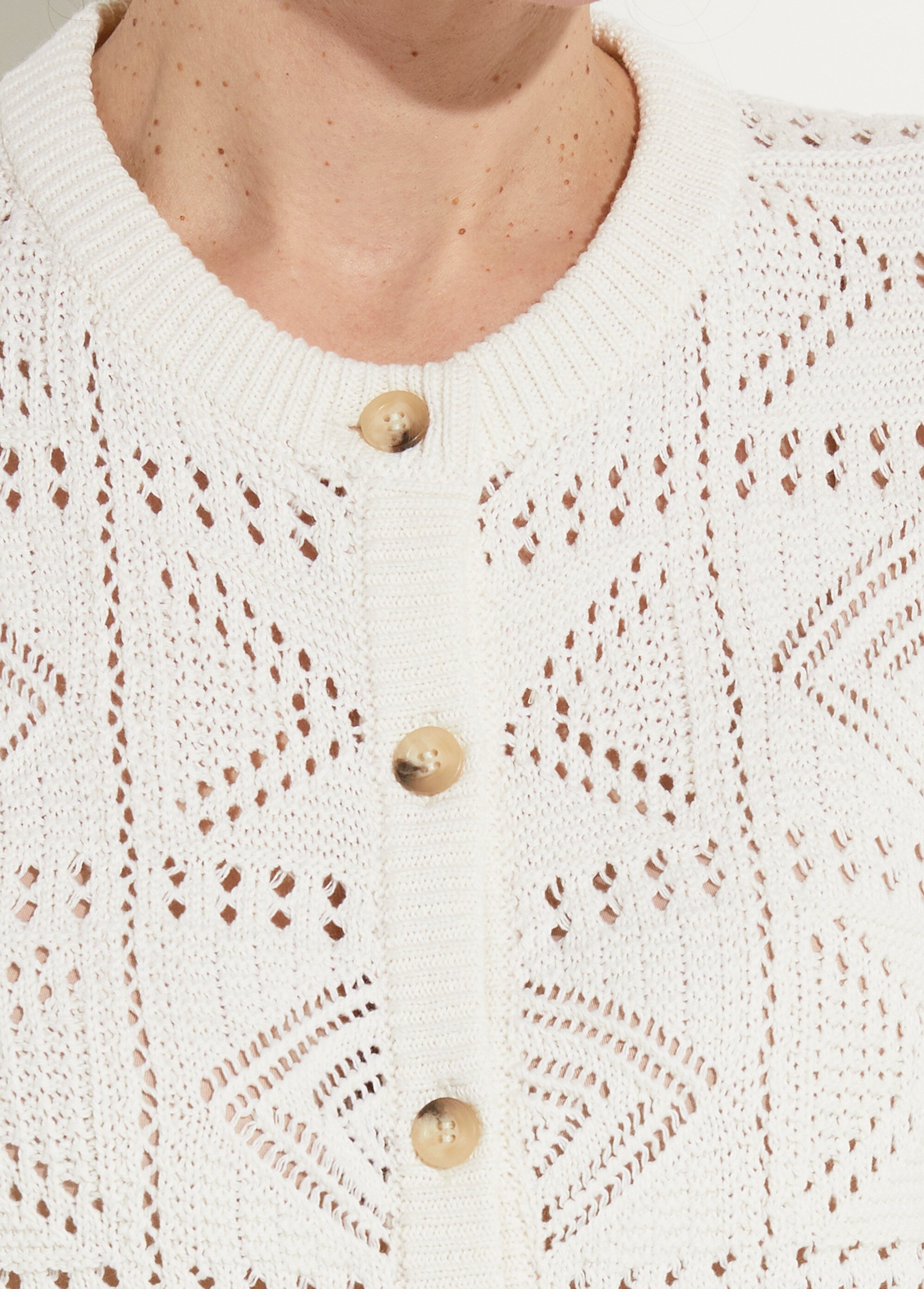 Gilet boutonné ajouré col rond manches courtes Femme Beige MORITZ DE2