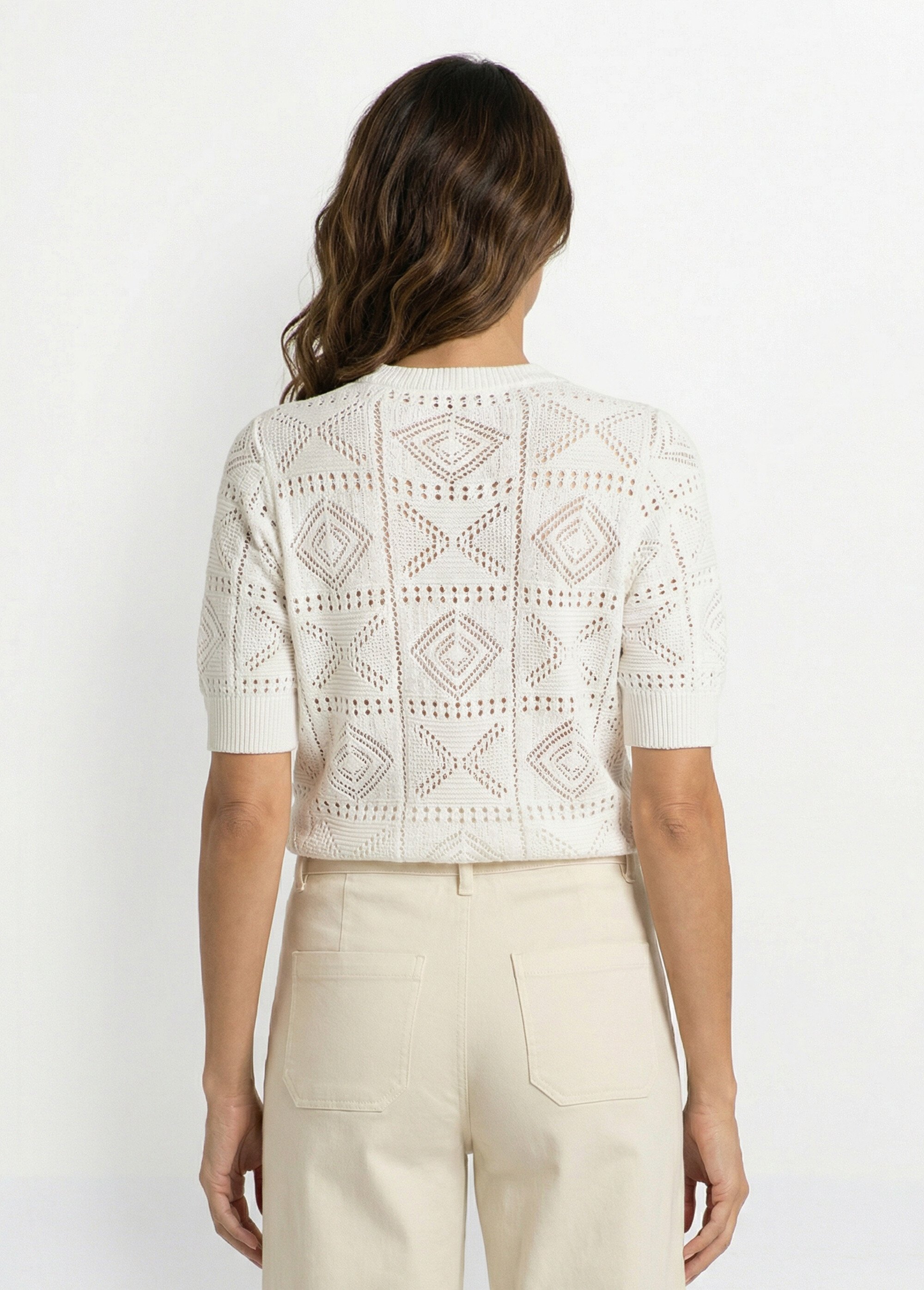 Gilet boutonné ajouré col rond manches courtes Femme Beige MORITZ DO1