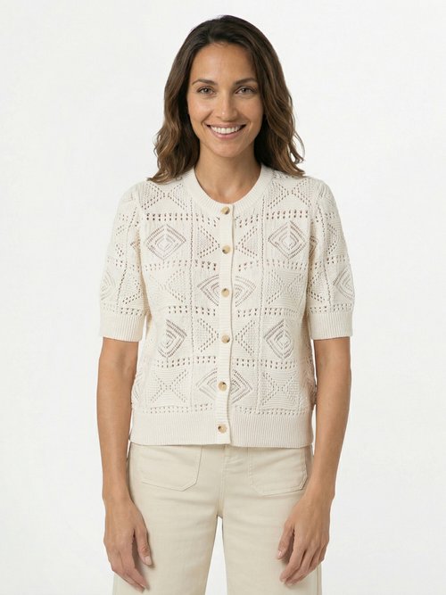 Gilet boutonné ajouré col rond manches courtes Femme Beige MORITZ FA1