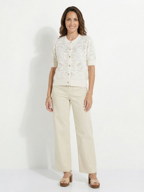 Gilet boutonné ajouré col rond manches courtes Femme Beige MORITZ SF1