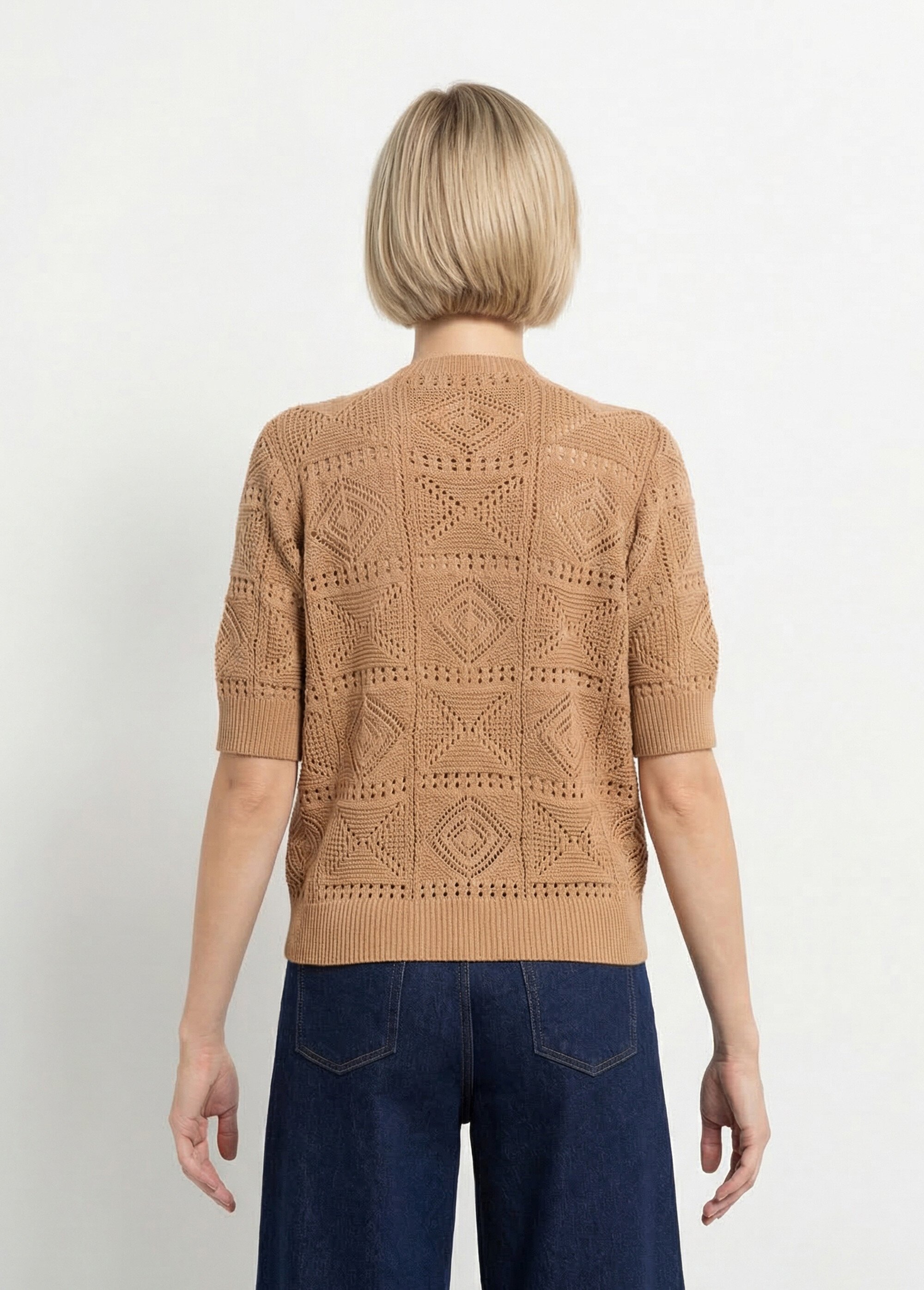 Gilet boutonné ajouré col rond manches courtes Femme Marron MORITZ DO1