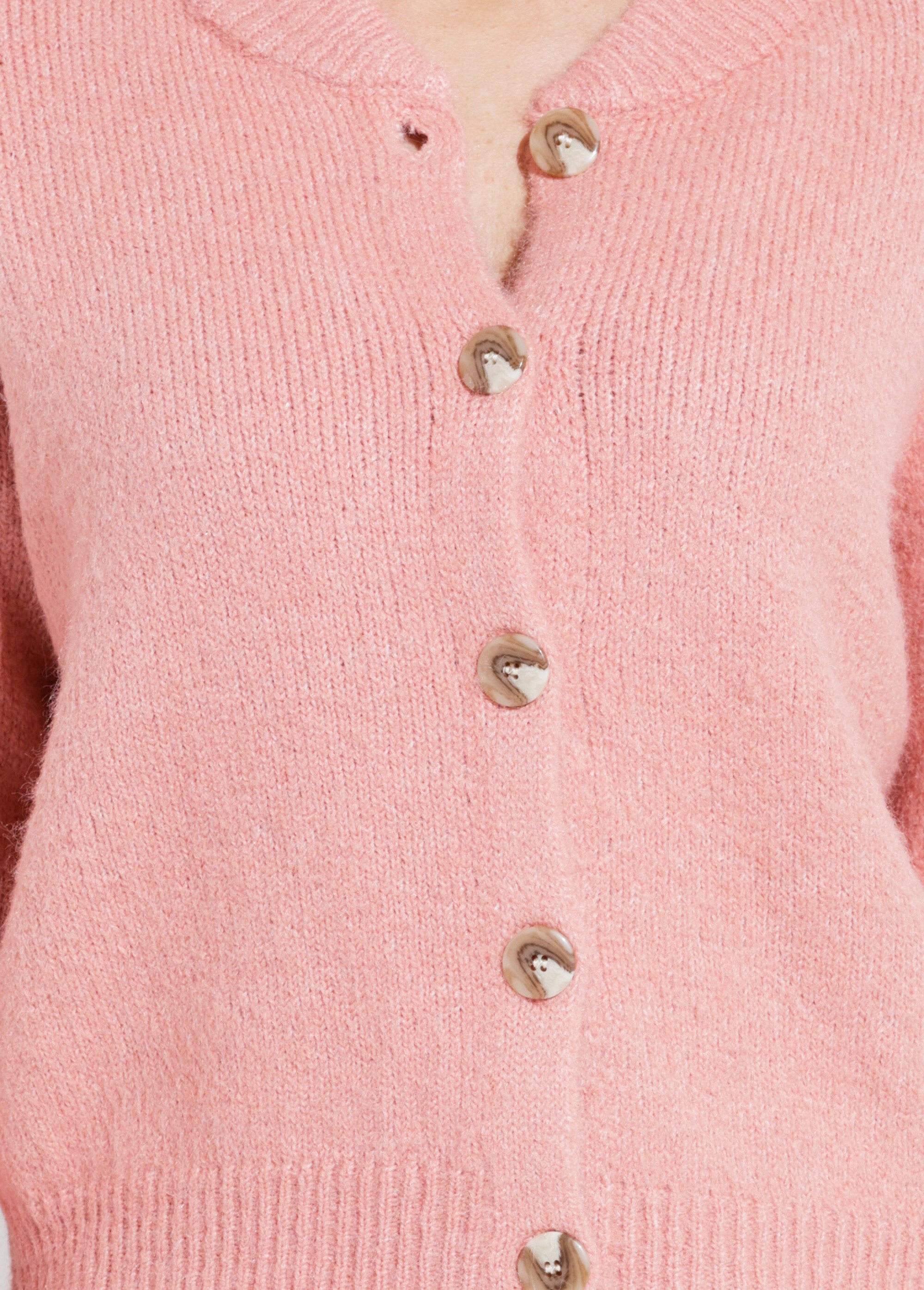 Gilet en maille col rond fantaisie Femme Rose IA-AR591 DE1