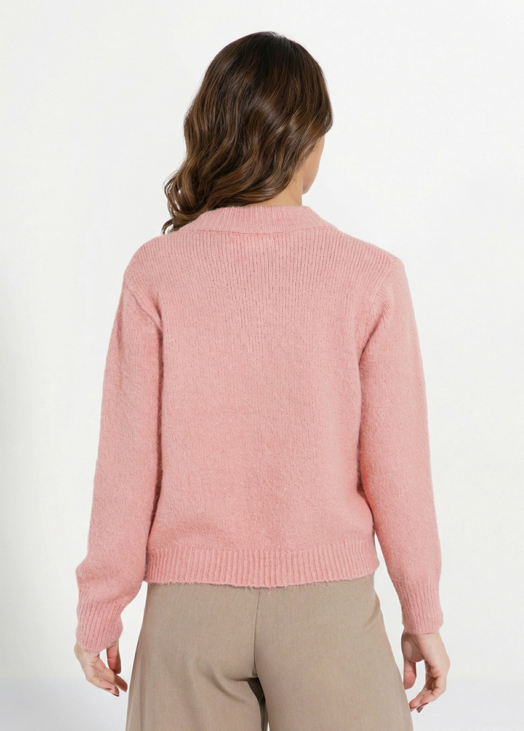 Gilet en maille col rond fantaisie Femme Rose IA-AR591 DO1