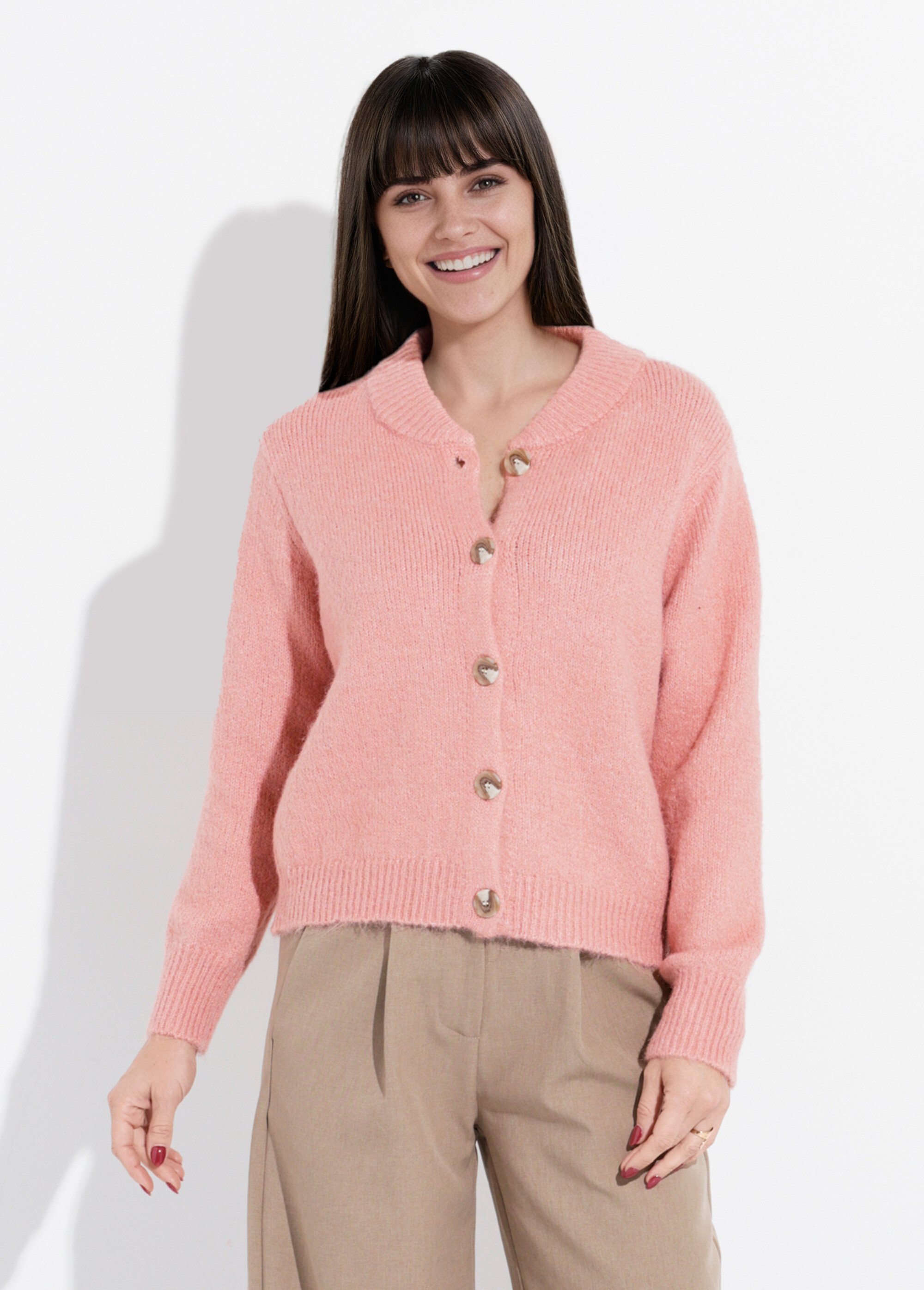 Gilet en maille col rond fantaisie Femme Rose IA-AR591 FA1