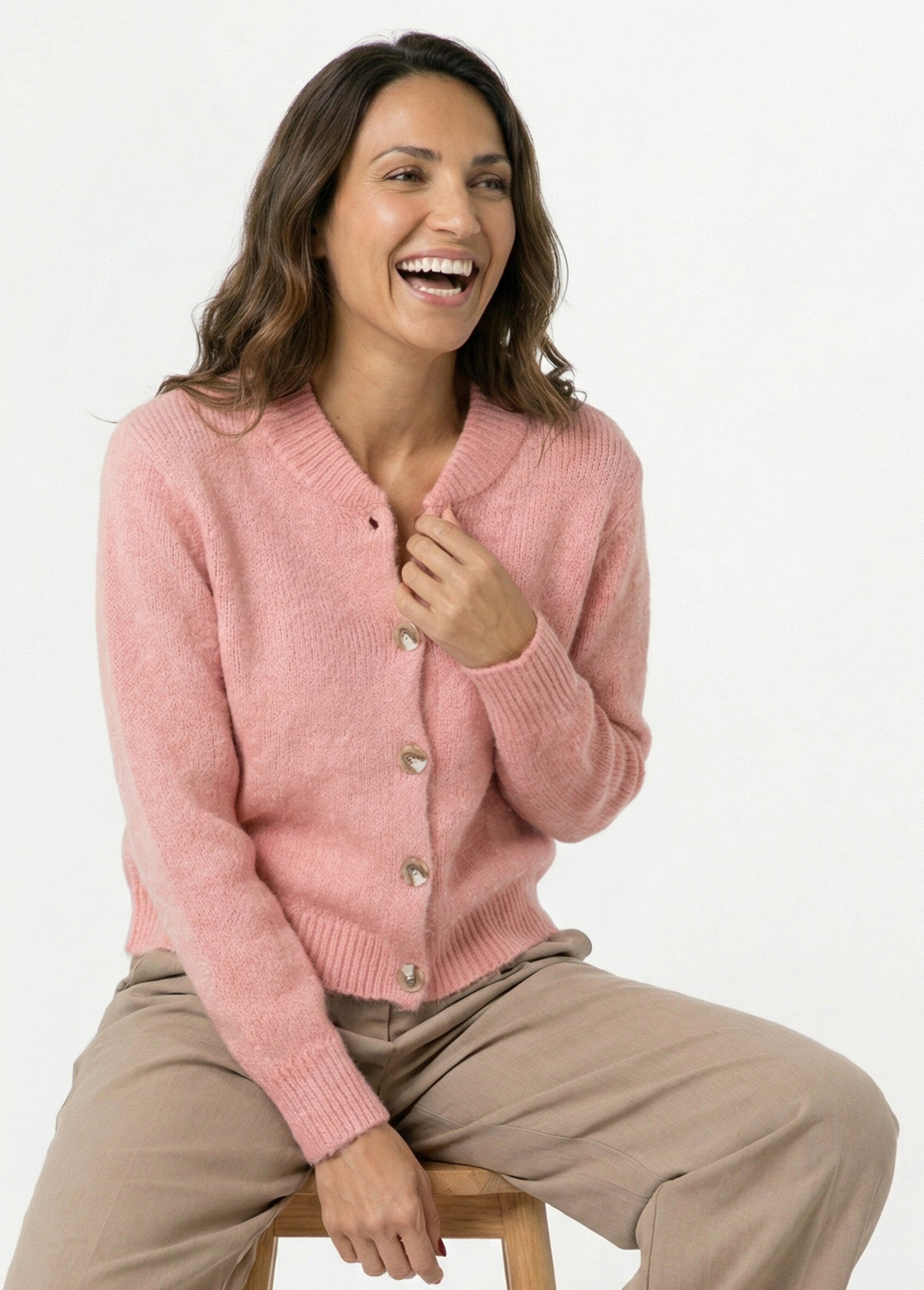Gilet en maille col rond fantaisie Femme Rose IA-AR591 MV1