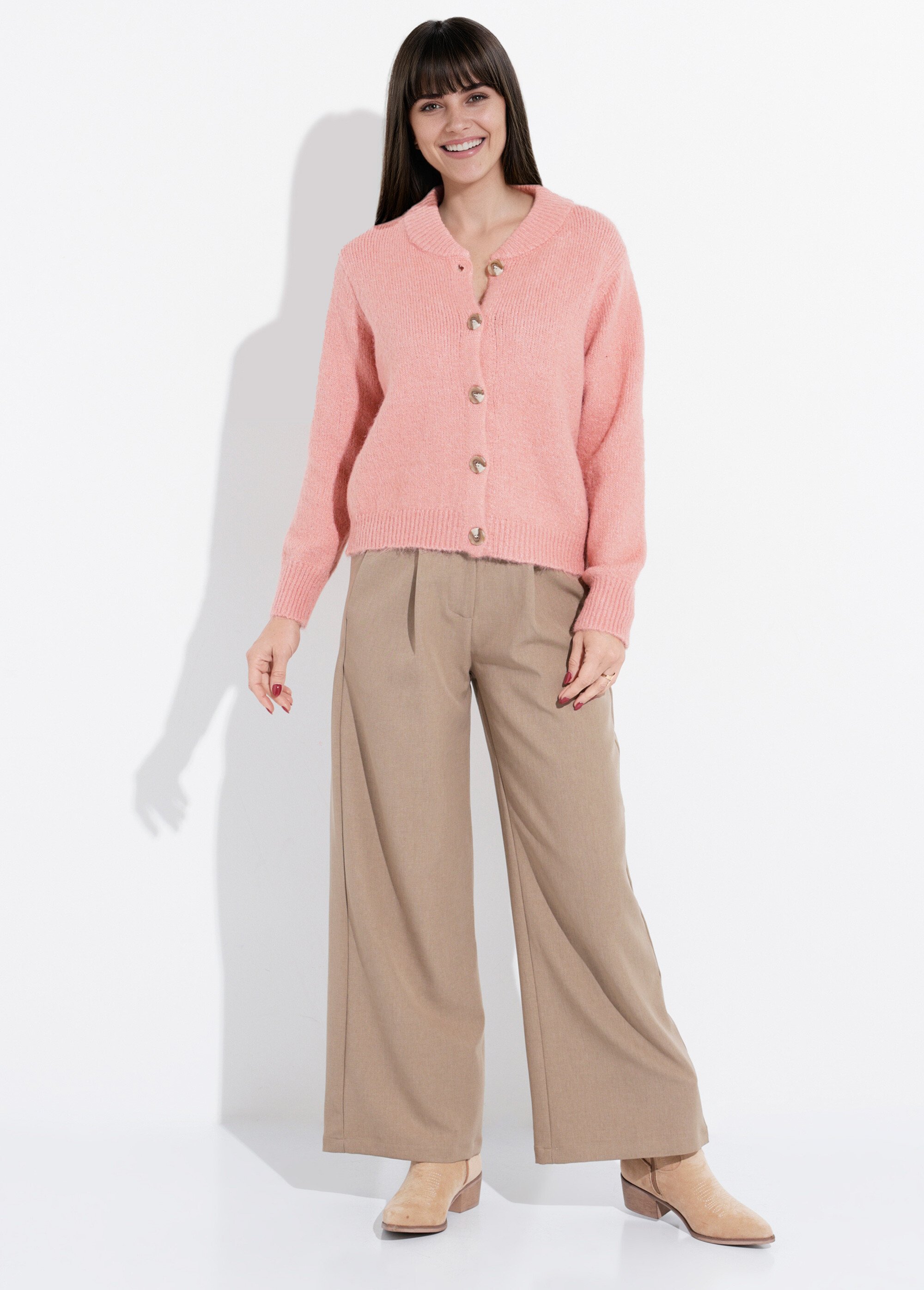 Gilet en maille col rond fantaisie Femme Rose IA-AR591 SF1