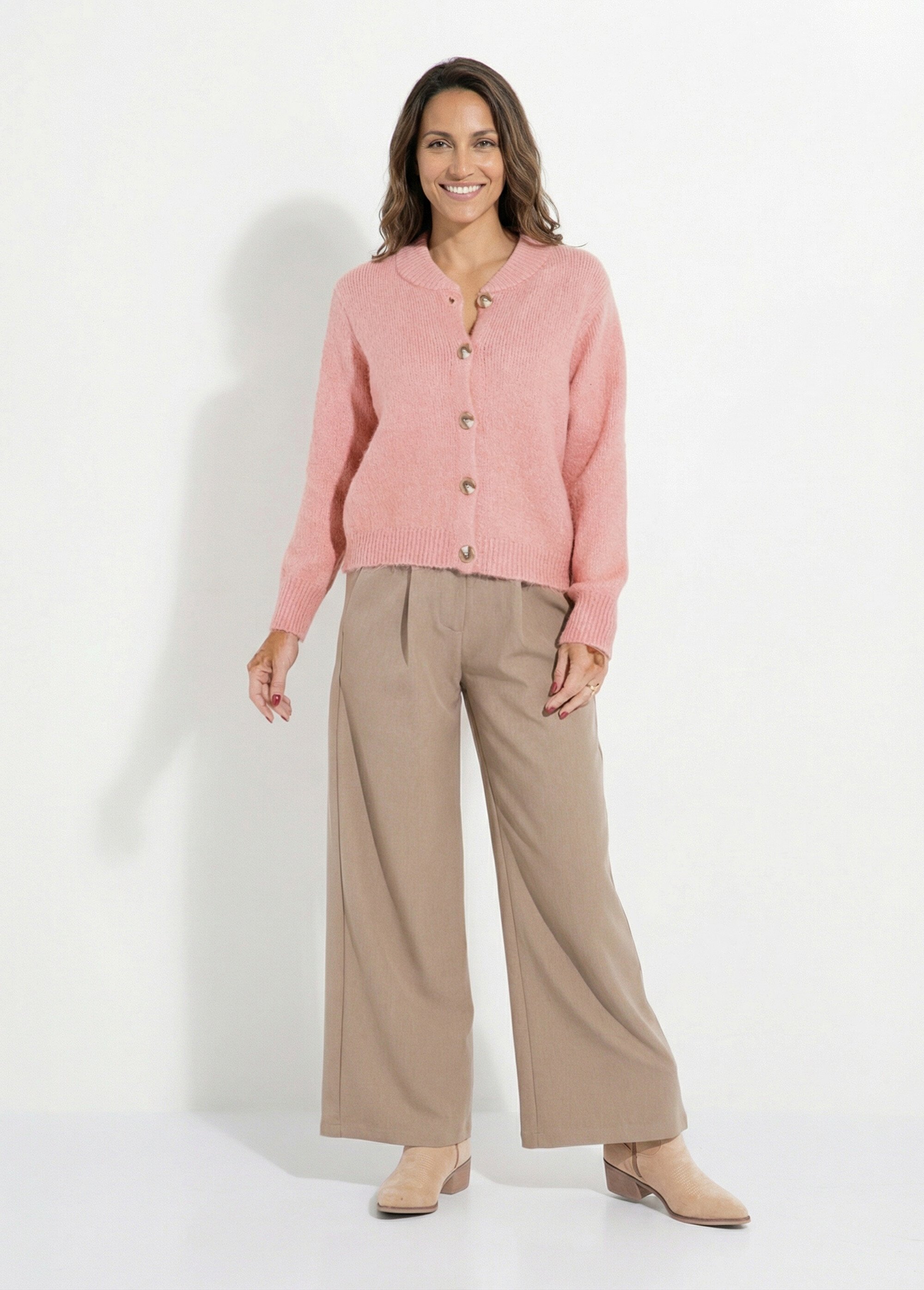 Gilet en maille col rond fantaisie Femme Rose IA-AR591 SI1