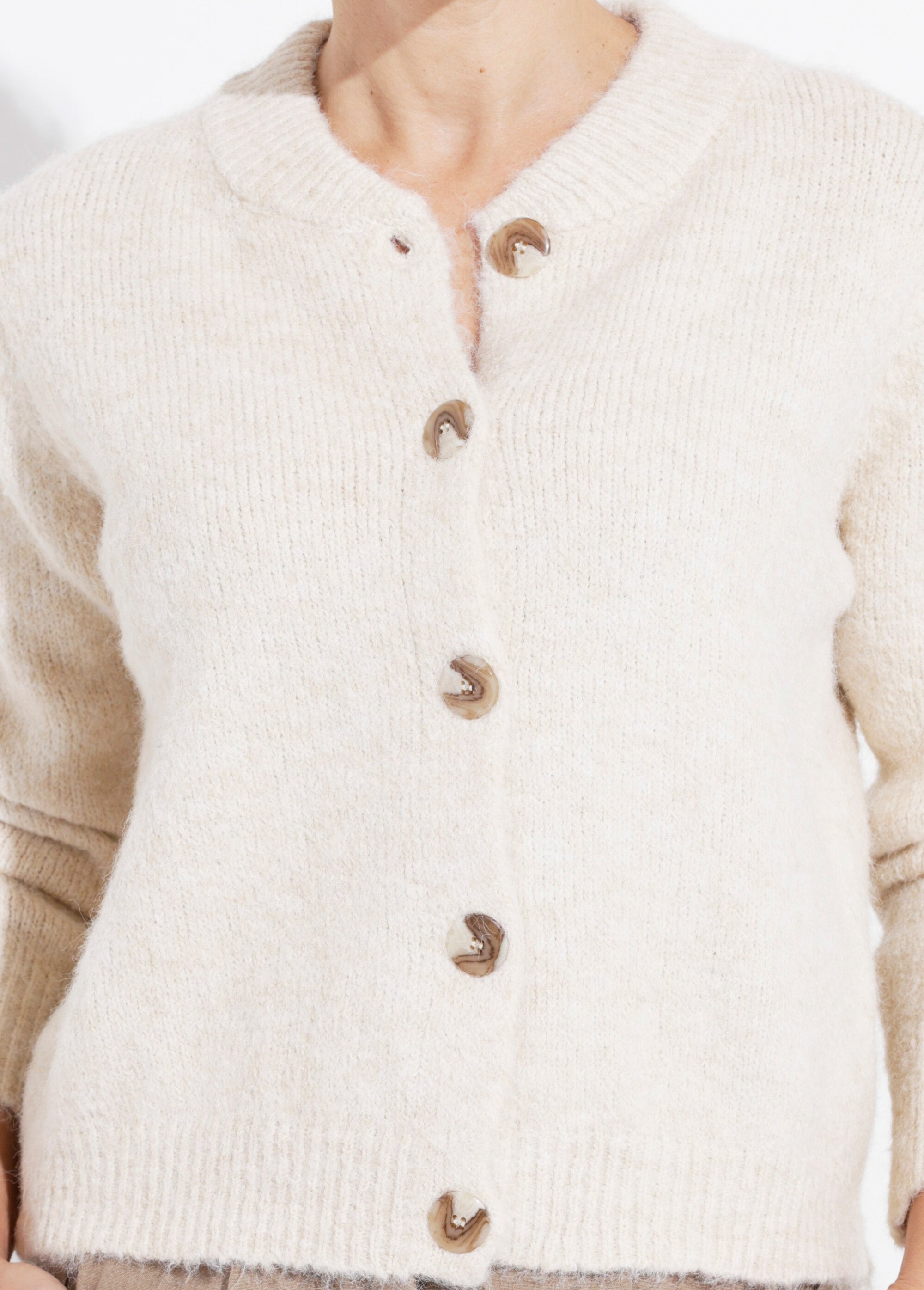 Gilet en maille col rond fantaisie Femme Beige IA-AR591 DE1