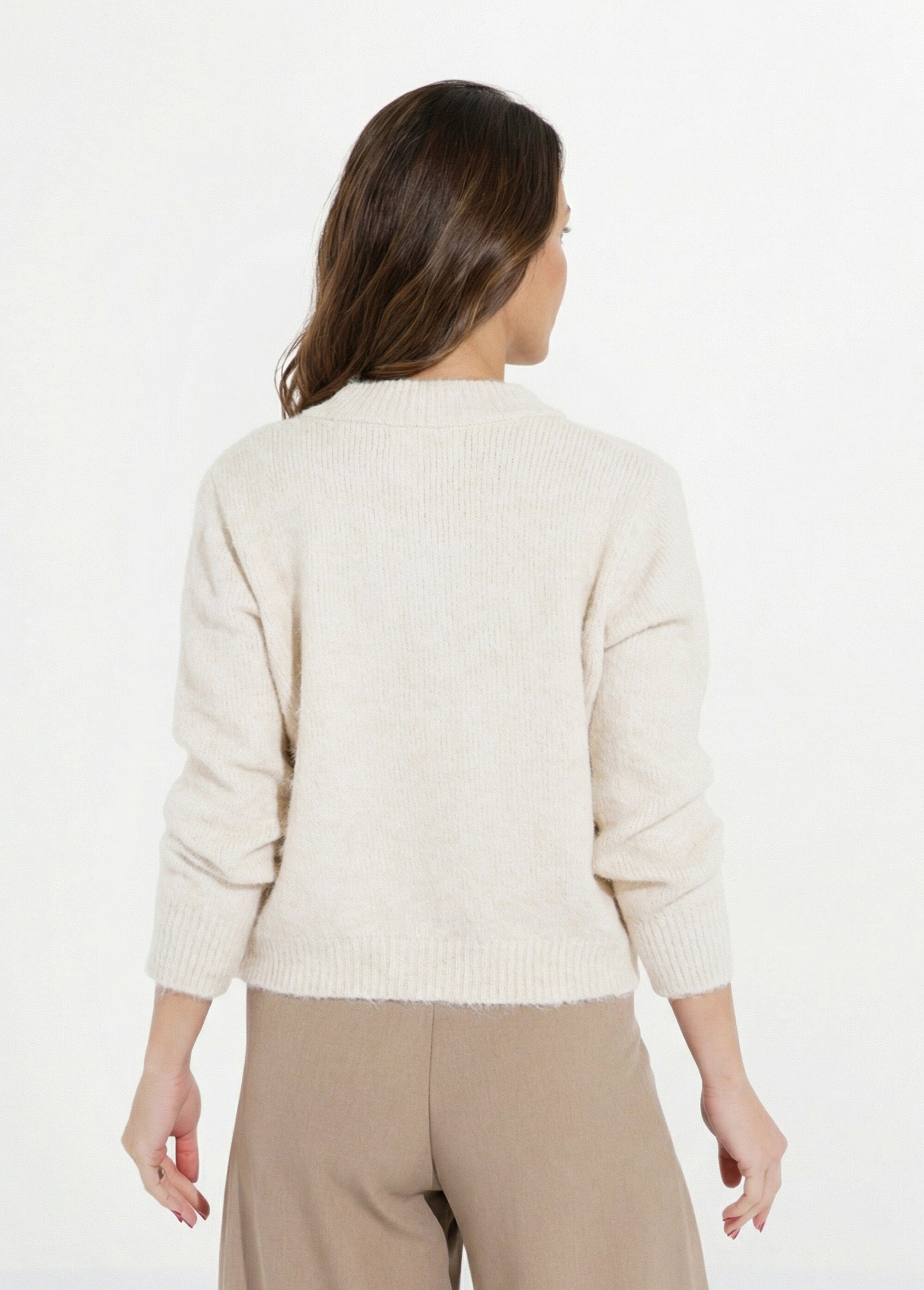 Gilet en maille col rond fantaisie Femme Beige IA-AR591 DO1