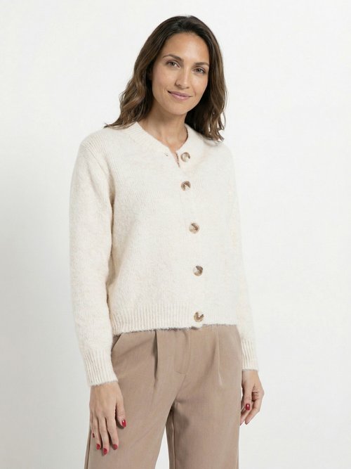 Gilet en maille col rond fantaisie Femme Beige IA-AR591 FA1