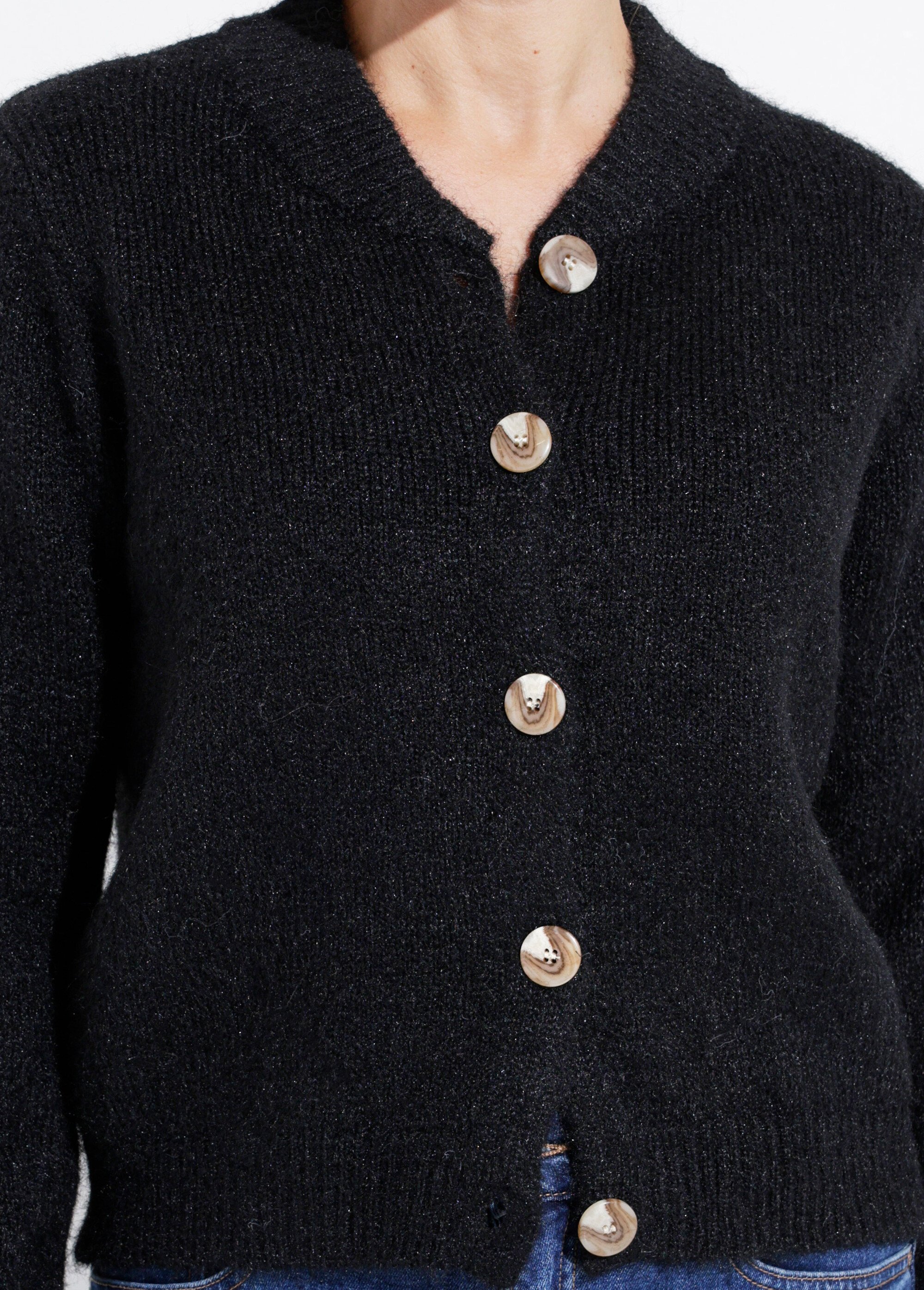 Gilet en maille col rond fantaisie Femme Noir IA-AR591 DE1