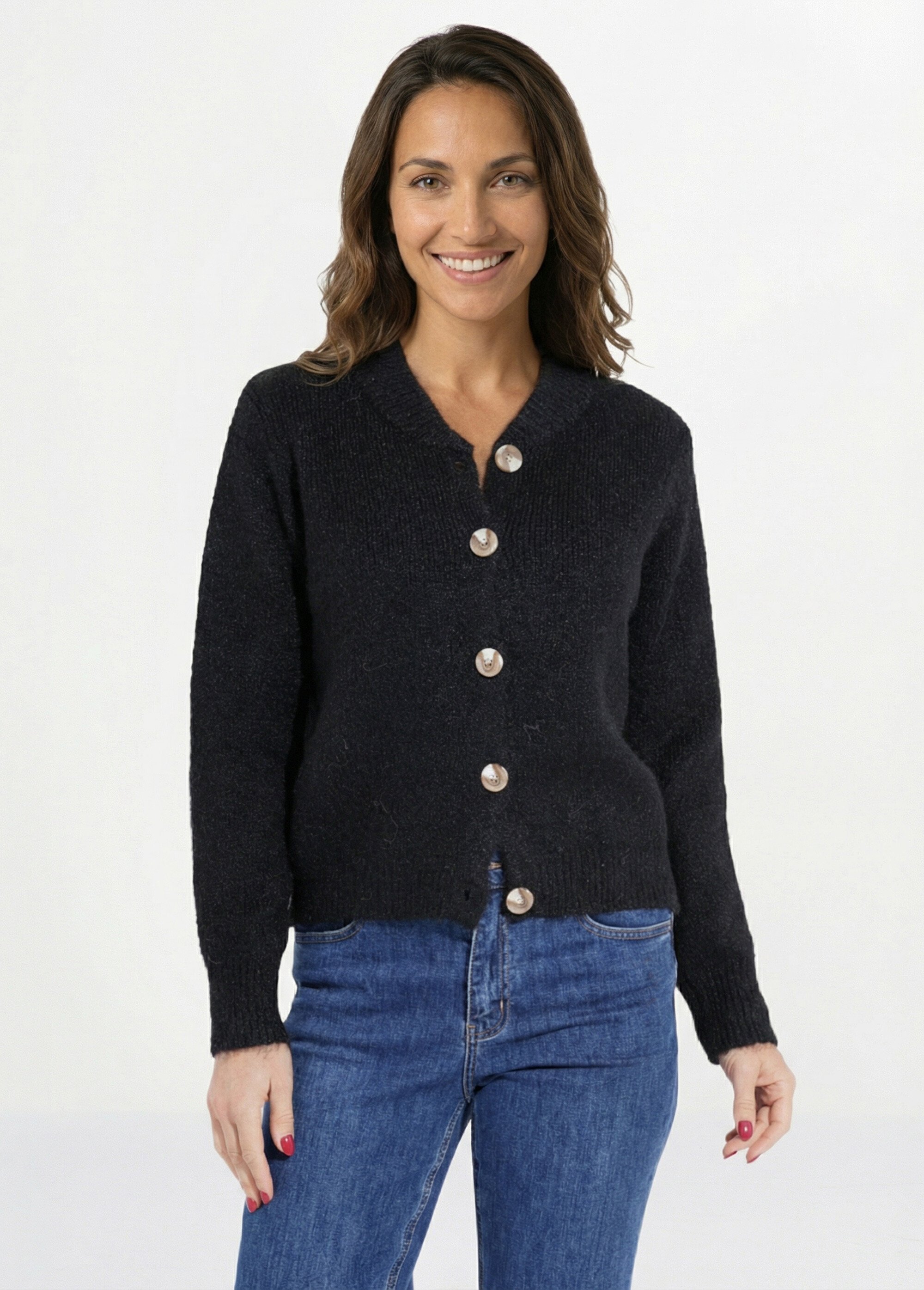 Gilet en maille col rond fantaisie Femme Noir IA-AR591 FA1