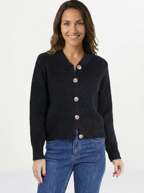Gilet en maille col rond fantaisie Femme Noir IA-AR591 FA1
