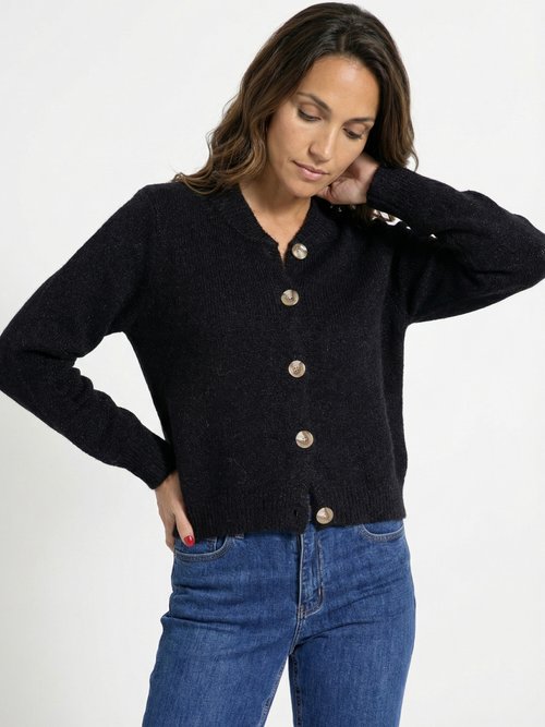 Gilet en maille col rond fantaisie Femme Noir IA-AR591 MV1