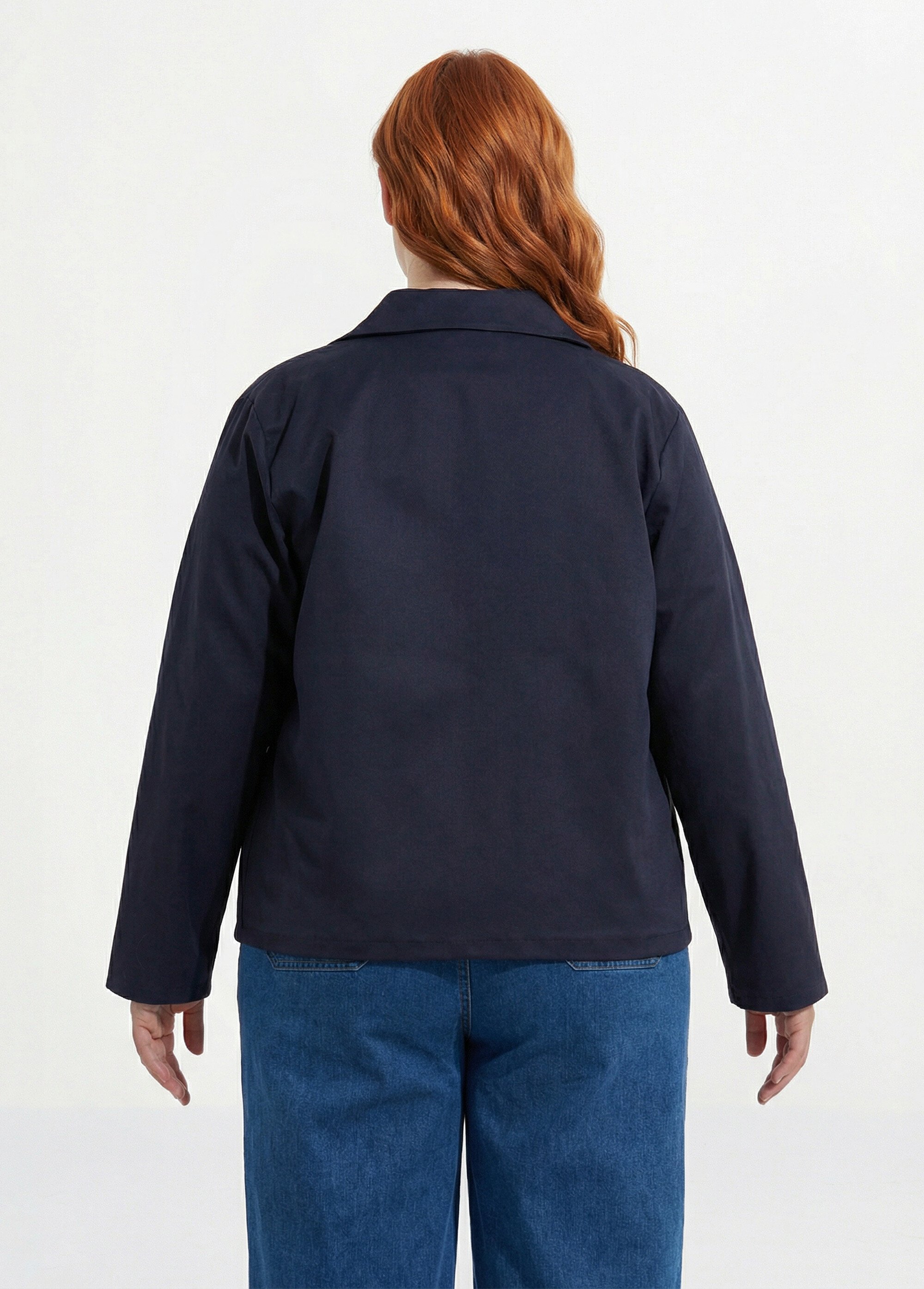 Veste courte en coton, col claudine Femme Grande Taille Bleu IAC-AP-R6105 DO1