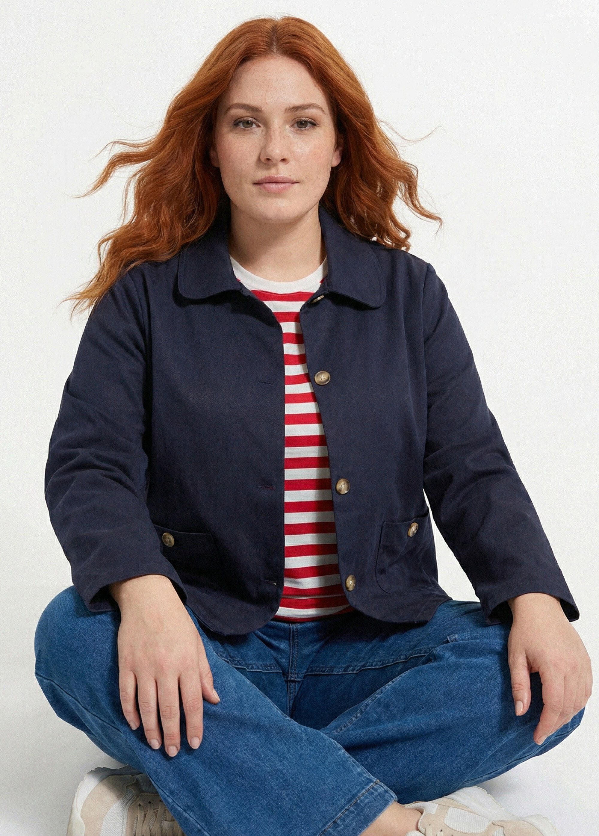 Veste courte en coton, col claudine