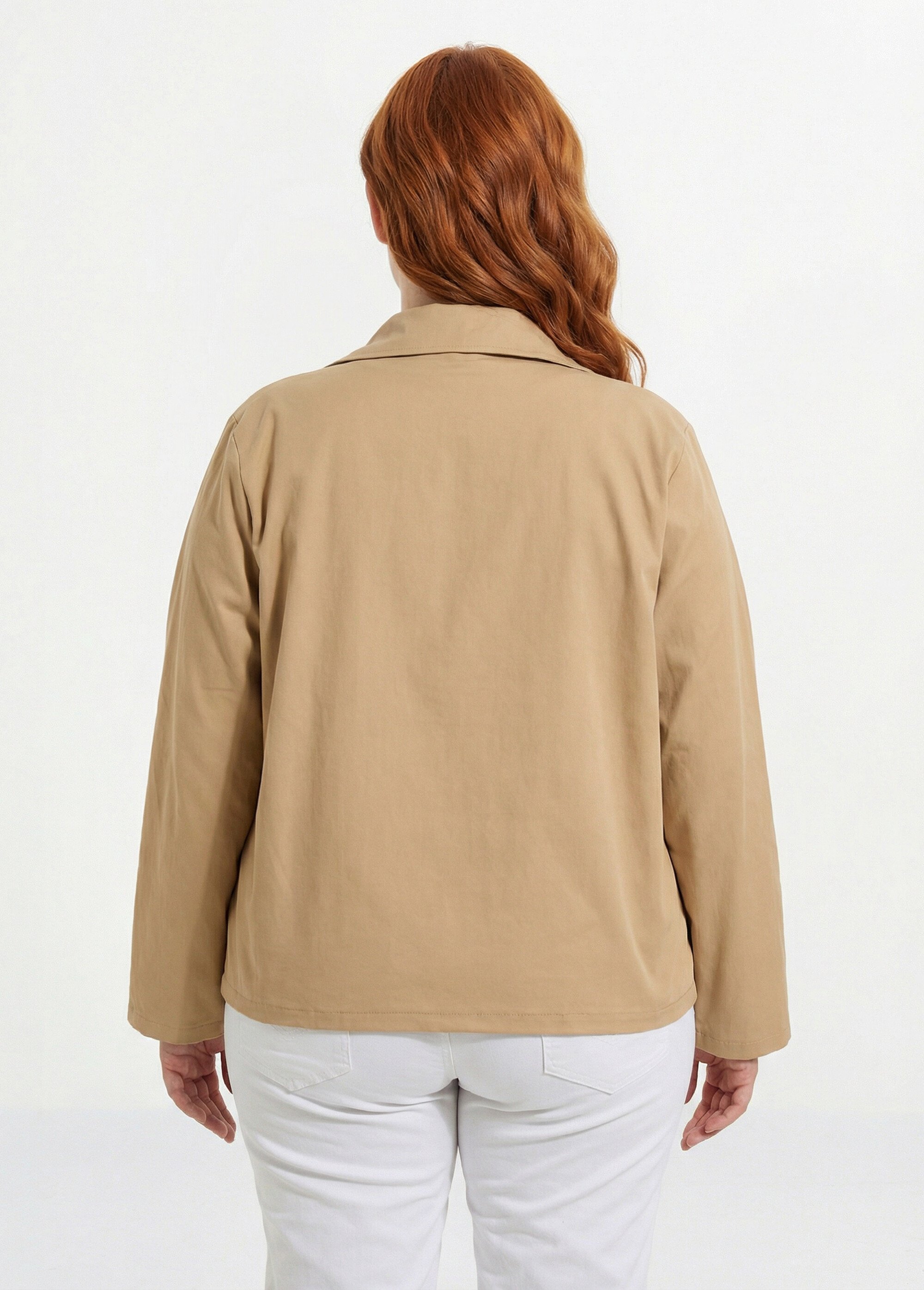 Veste courte en coton, col claudine Femme Grande Taille Beige IAC-AP-R6105 DO1