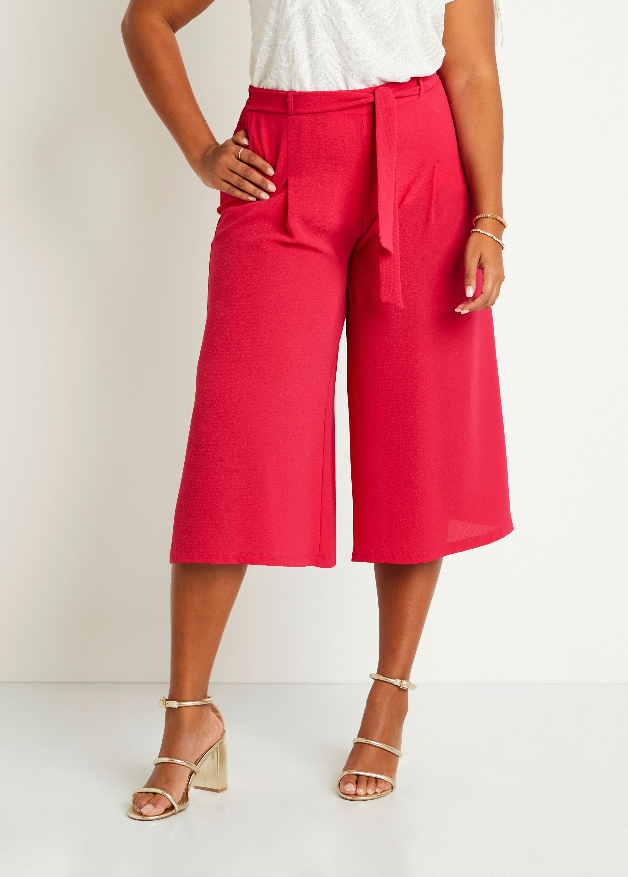 Jupe-culotte longue taille semi-élastiquée Rose Afibel