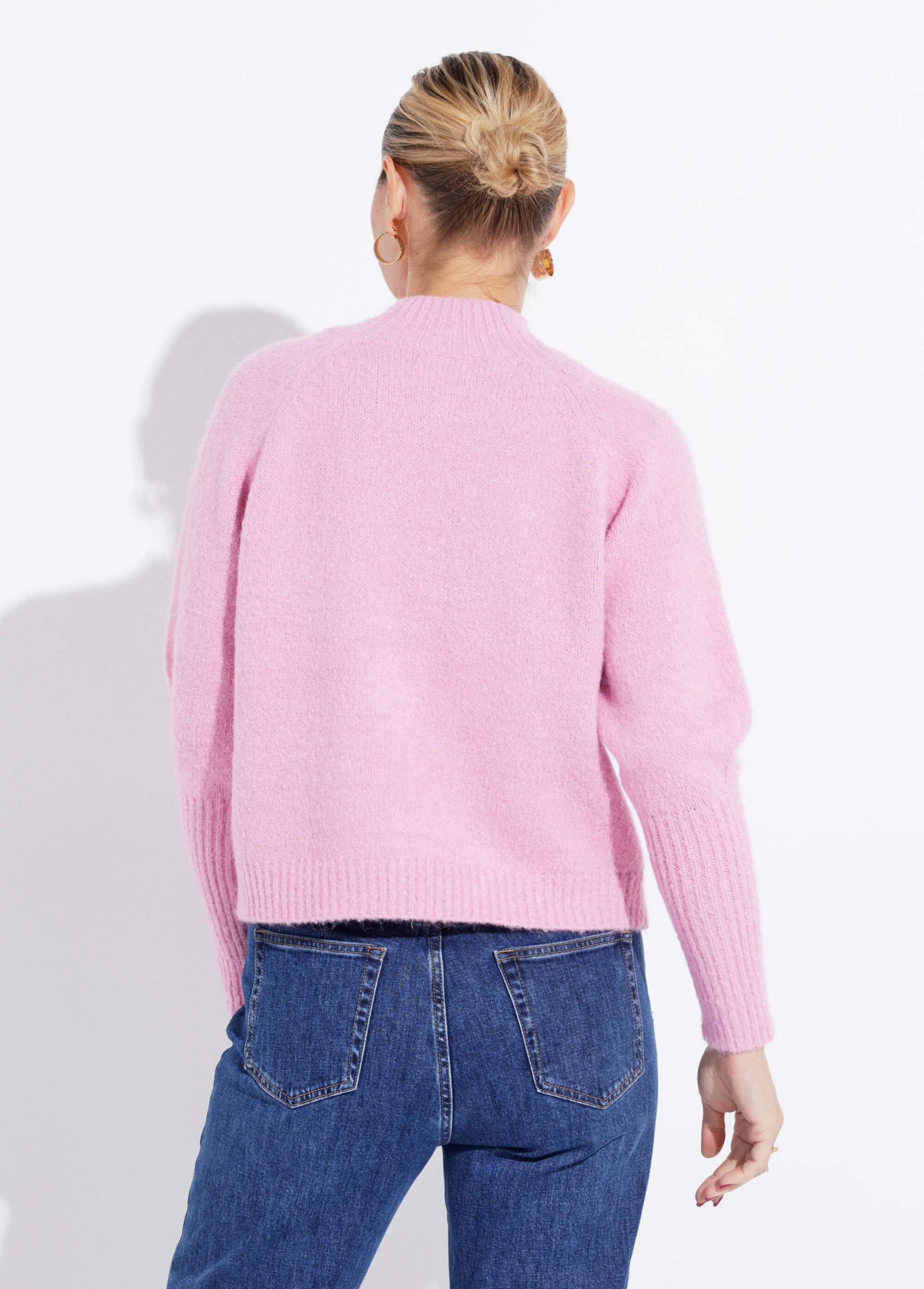 Pull col montant en maille brillante Femme Rose IA-AR05 DO1