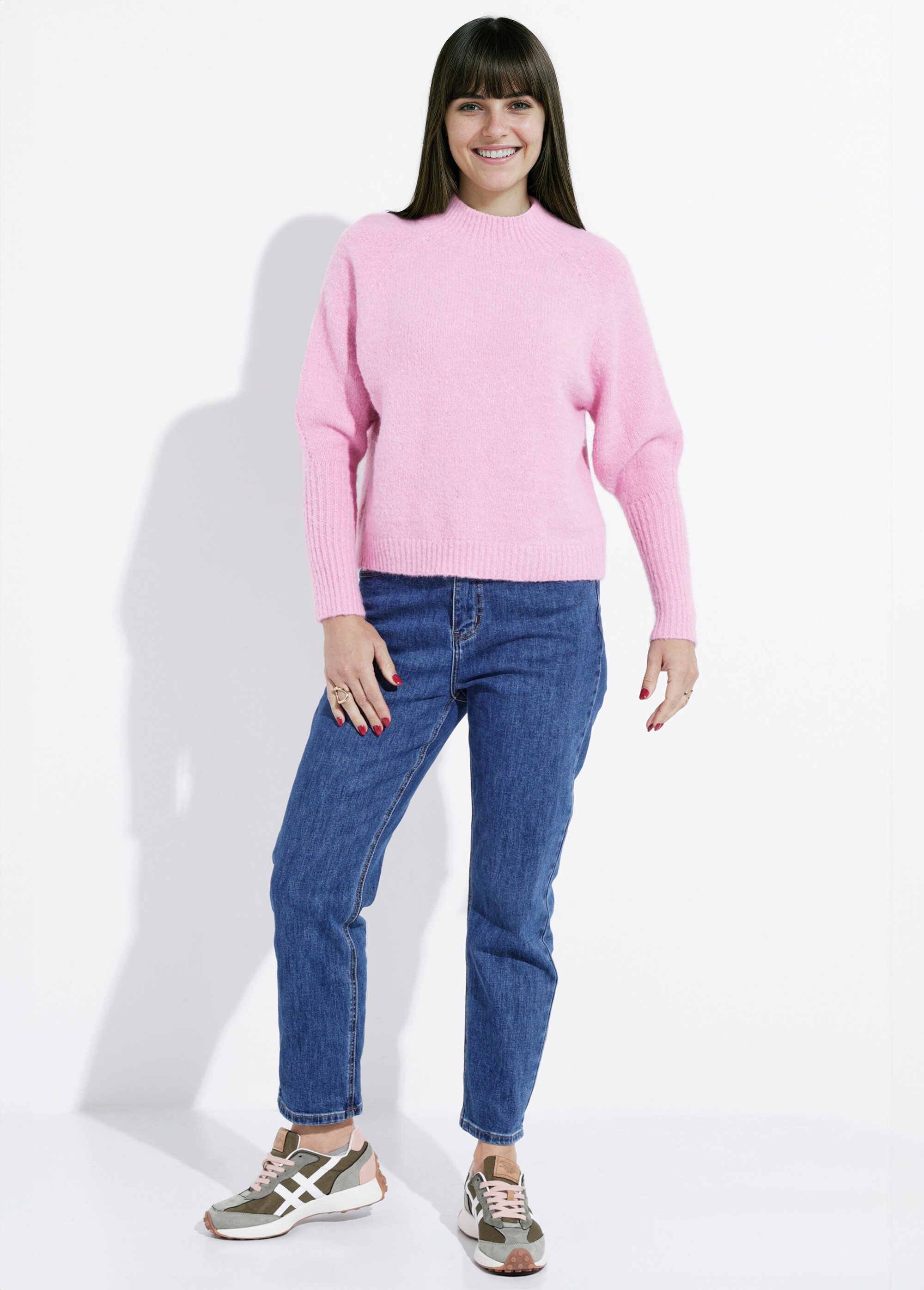 Pull col montant en maille brillante Femme Rose IA-AR05 SF1