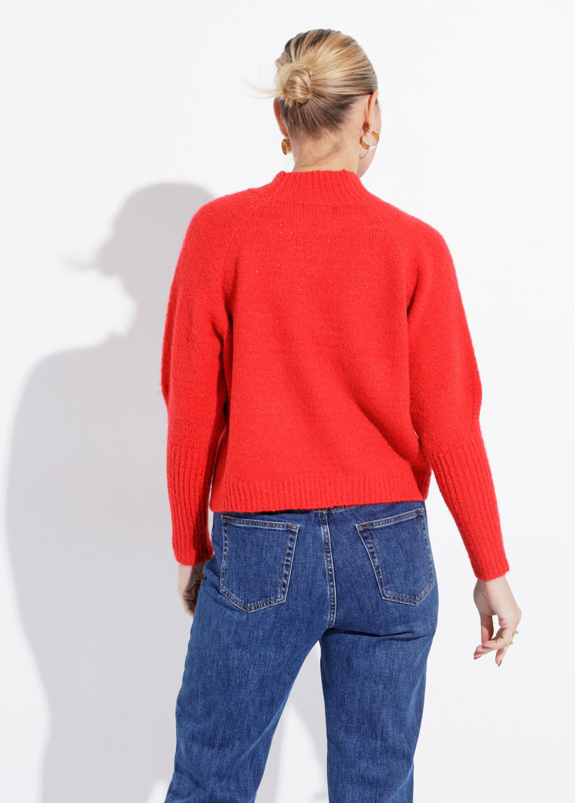Pull col montant en maille brillante Femme Rouge IA-AR05 DO1