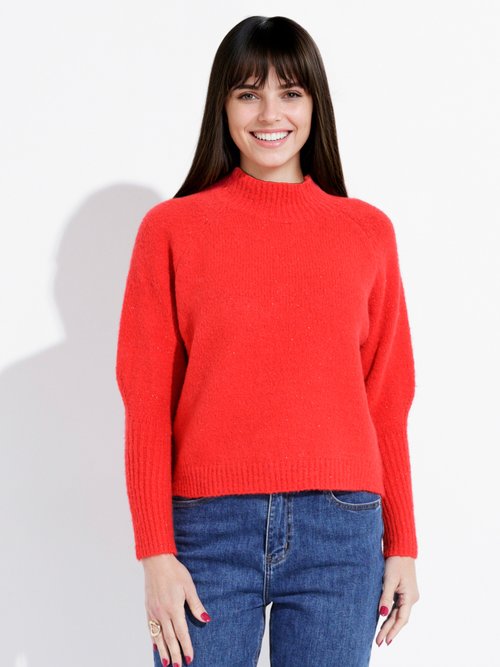 Pull col montant en maille brillante Femme Rouge IA-AR05 FA1