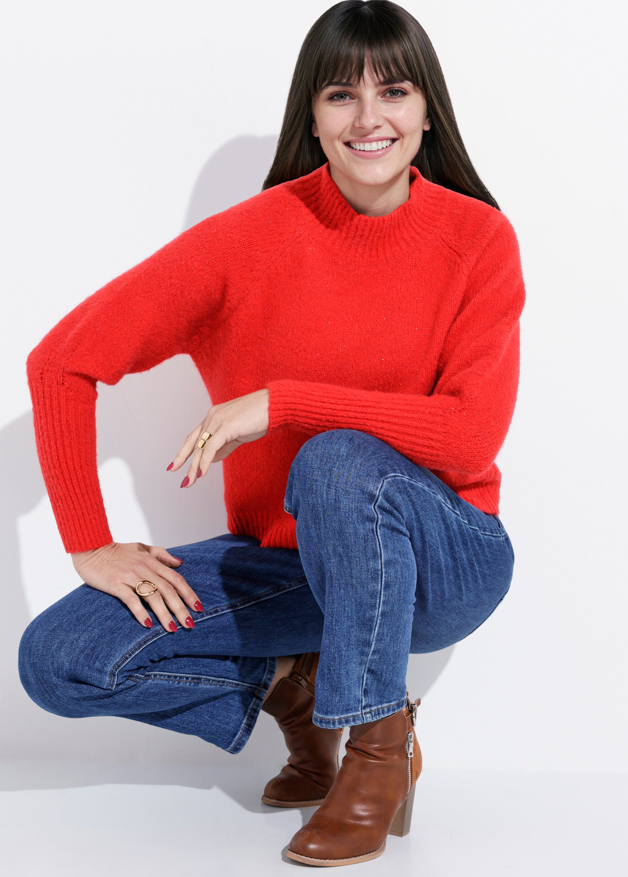 Pull col montant en maille brillante