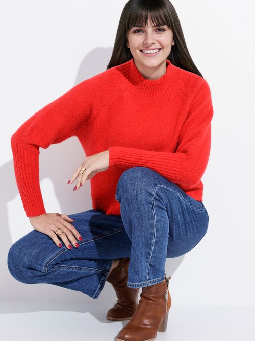 Pull col montant en maille brillante Femme Rouge IA-AR05 MV1