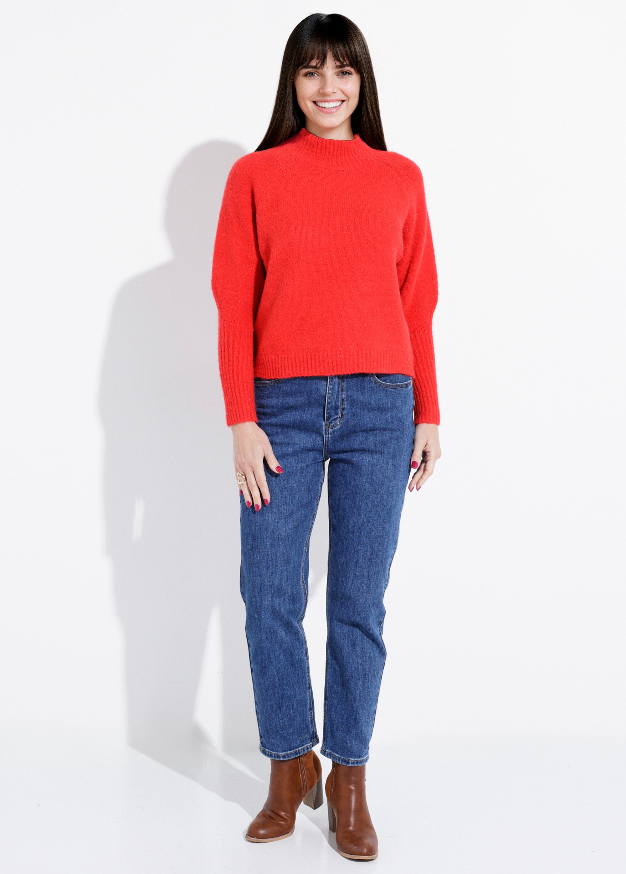 Pull col montant en maille brillante Femme Rouge IA-AR05 SF1