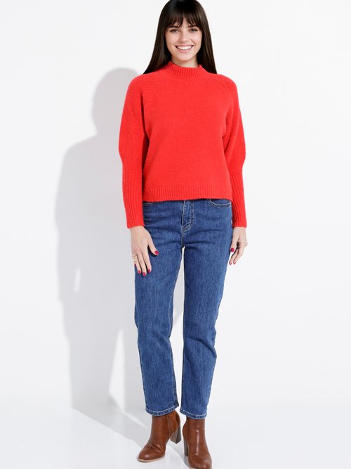 Pull col montant en maille brillante Femme Rouge IA-AR05 SF1