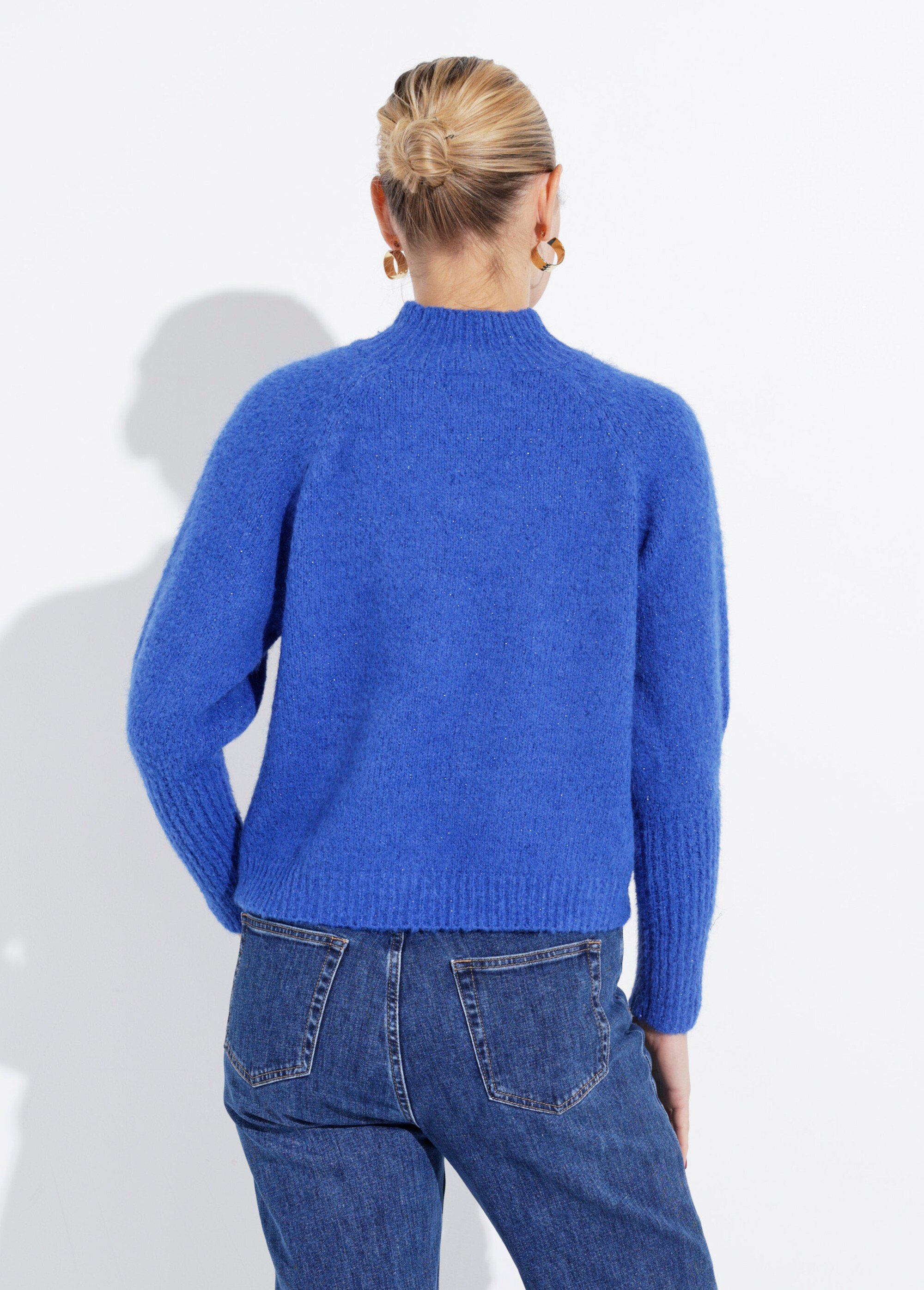 Pull col montant en maille brillante Femme Bleu IA-AR05 DO1