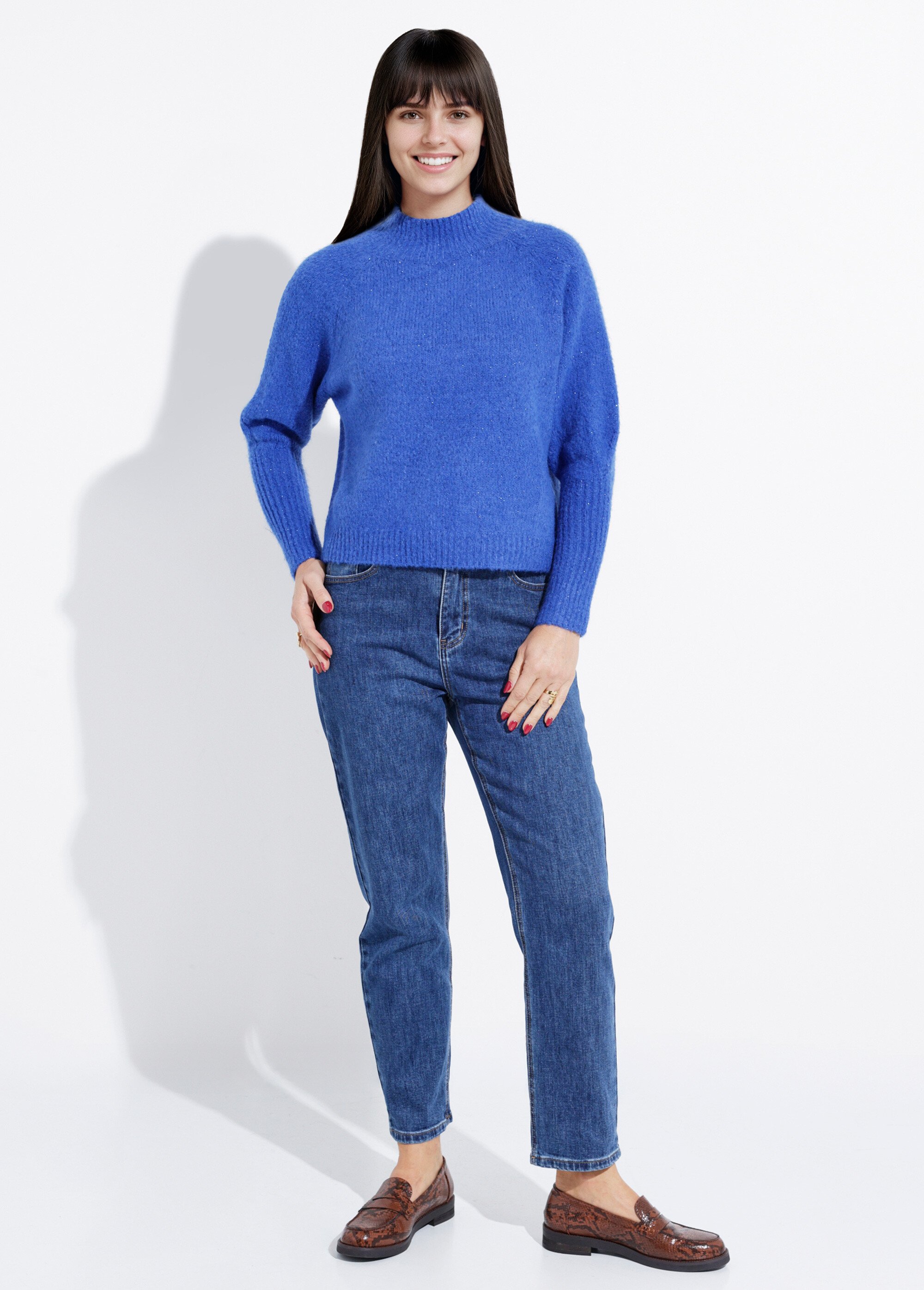 Pull col montant en maille brillante Femme Bleu IA-AR05 SF1