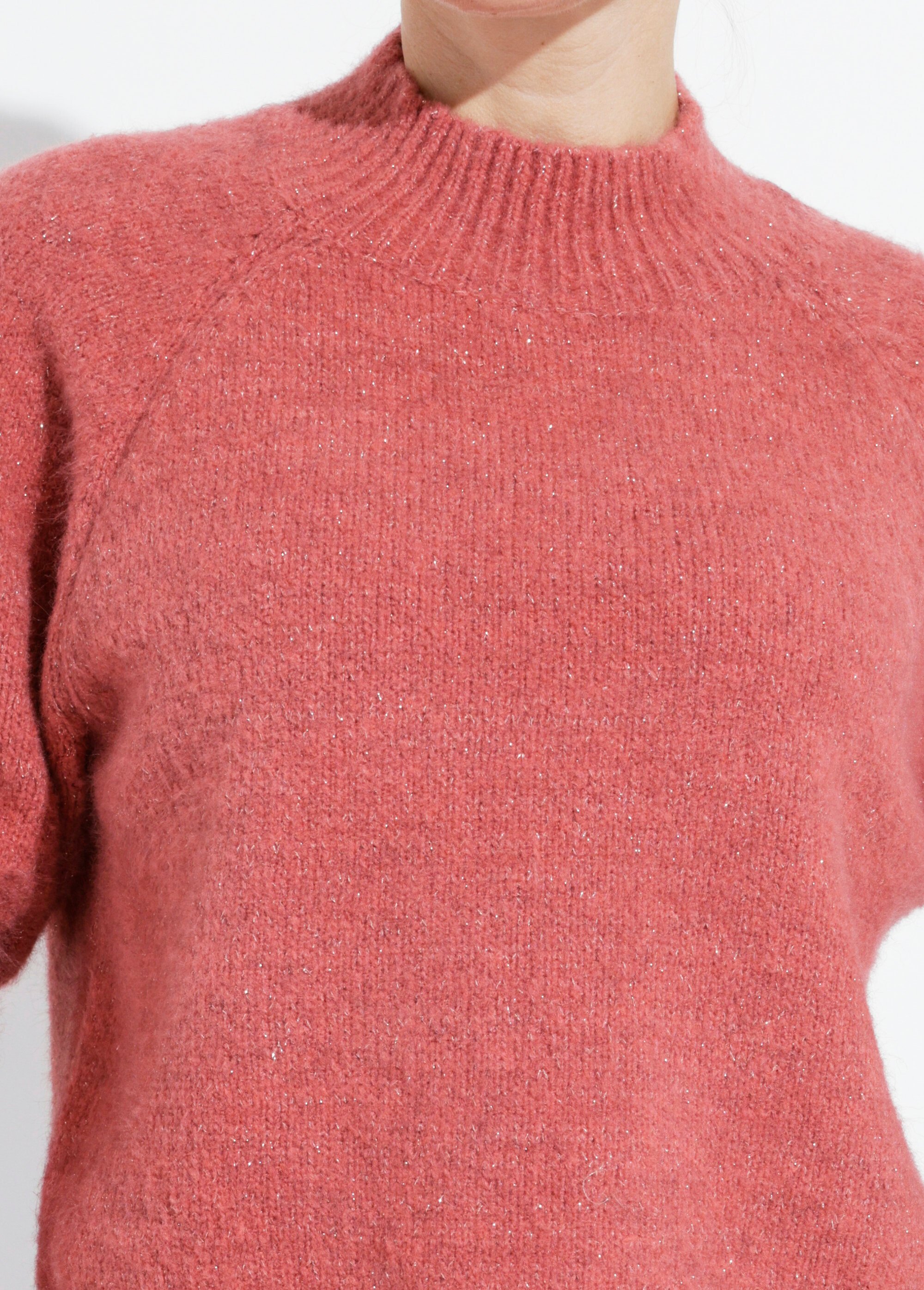 Pull col montant en maille brillante Femme Orange IA-AR05 DE1