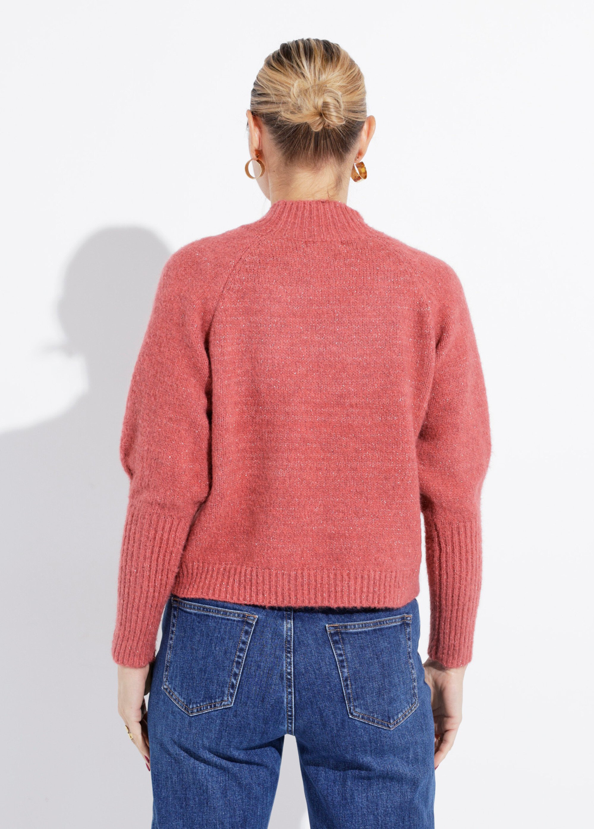 Pull col montant en maille brillante Femme Orange IA-AR05 DO1