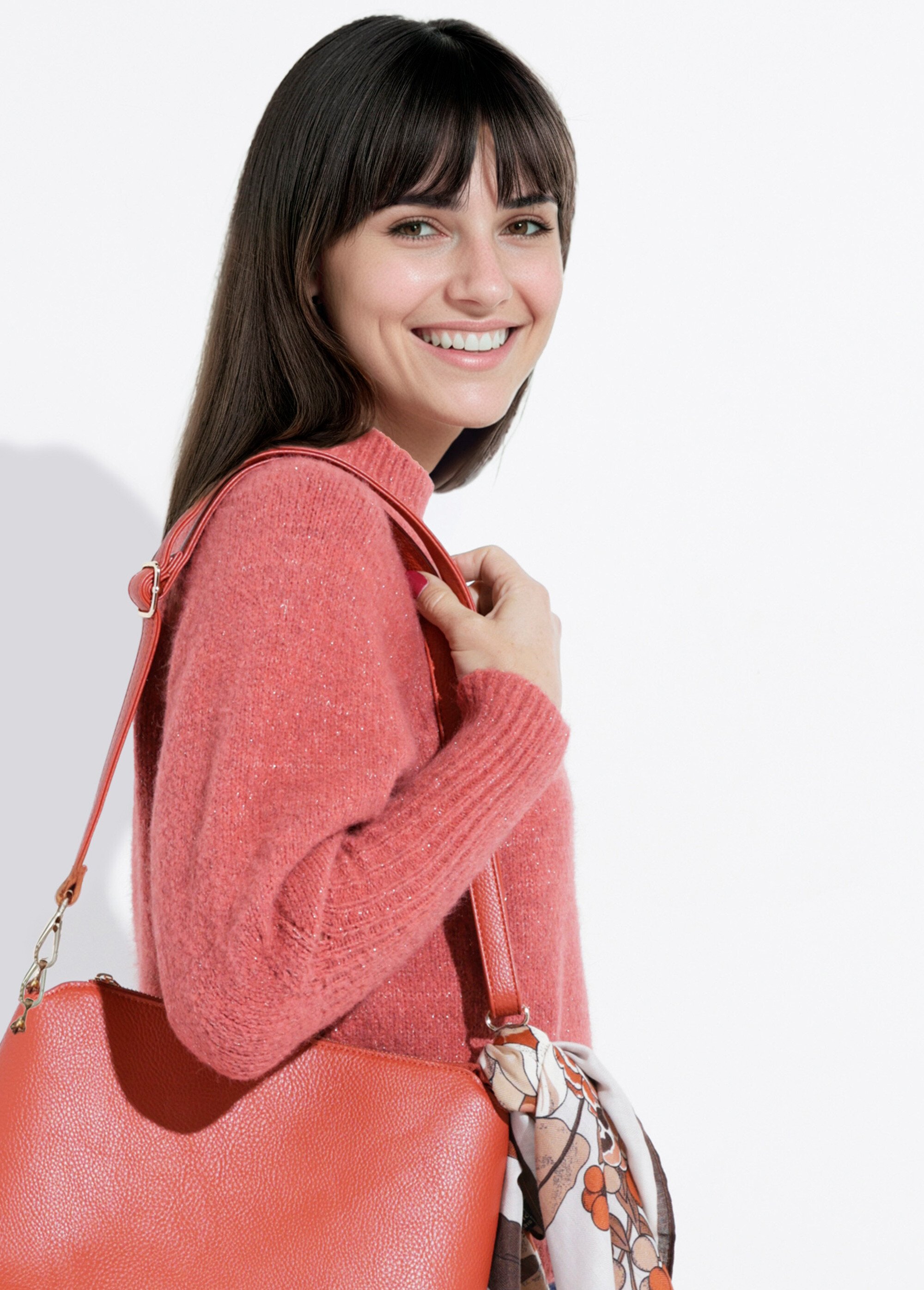 Pull col montant en maille brillante Femme Orange IA-AR05 MV1