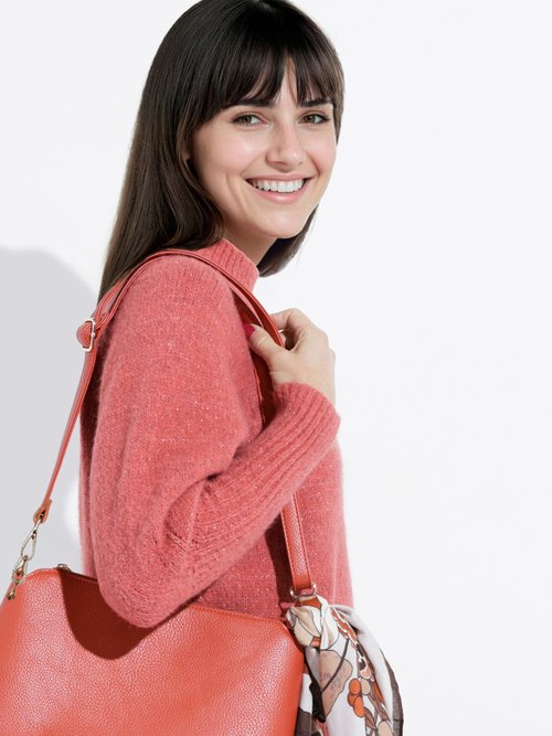 Pull col montant en maille brillante Femme Orange IA-AR05 MV1