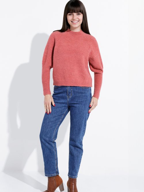 Pull col montant en maille brillante Femme Orange IA-AR05 SF1