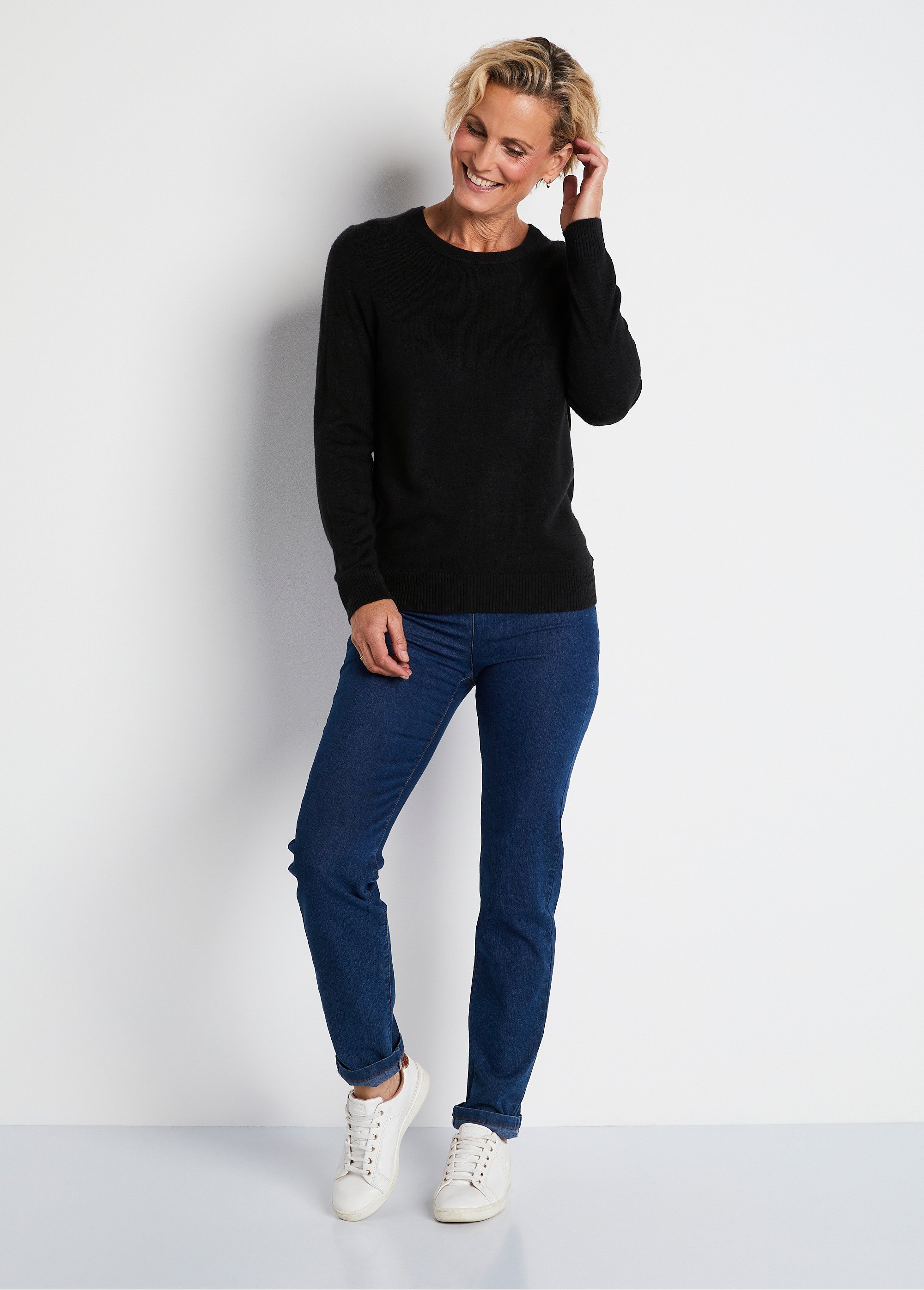 Pull Femme Afibel Taille 39/40 – Rayé Rose Et Noir – Col Rond Manches Longues – Laine Et Acrylique