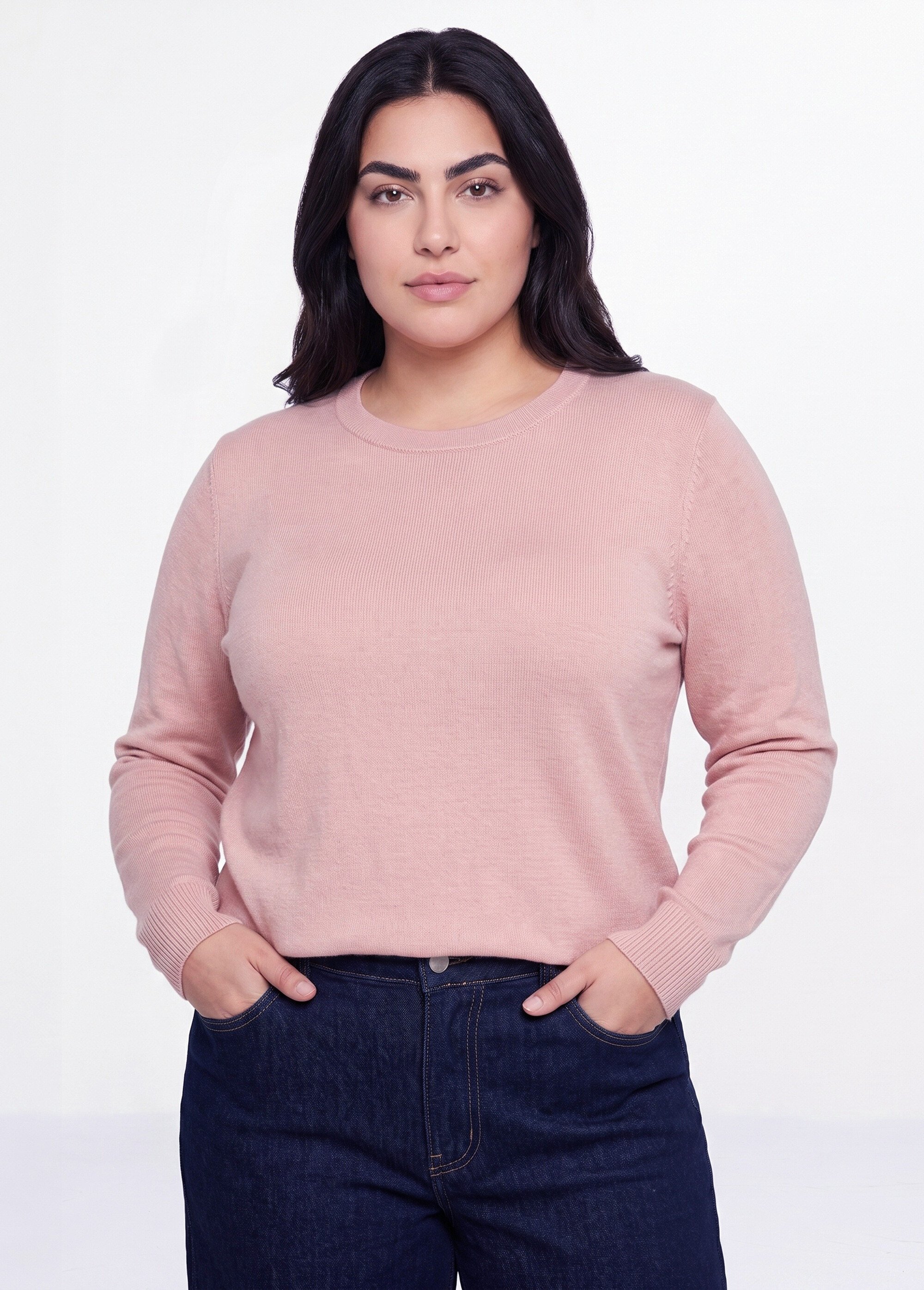 Pull doux col rond manches longues Femme Grande Taille Rose PALPITE MV1