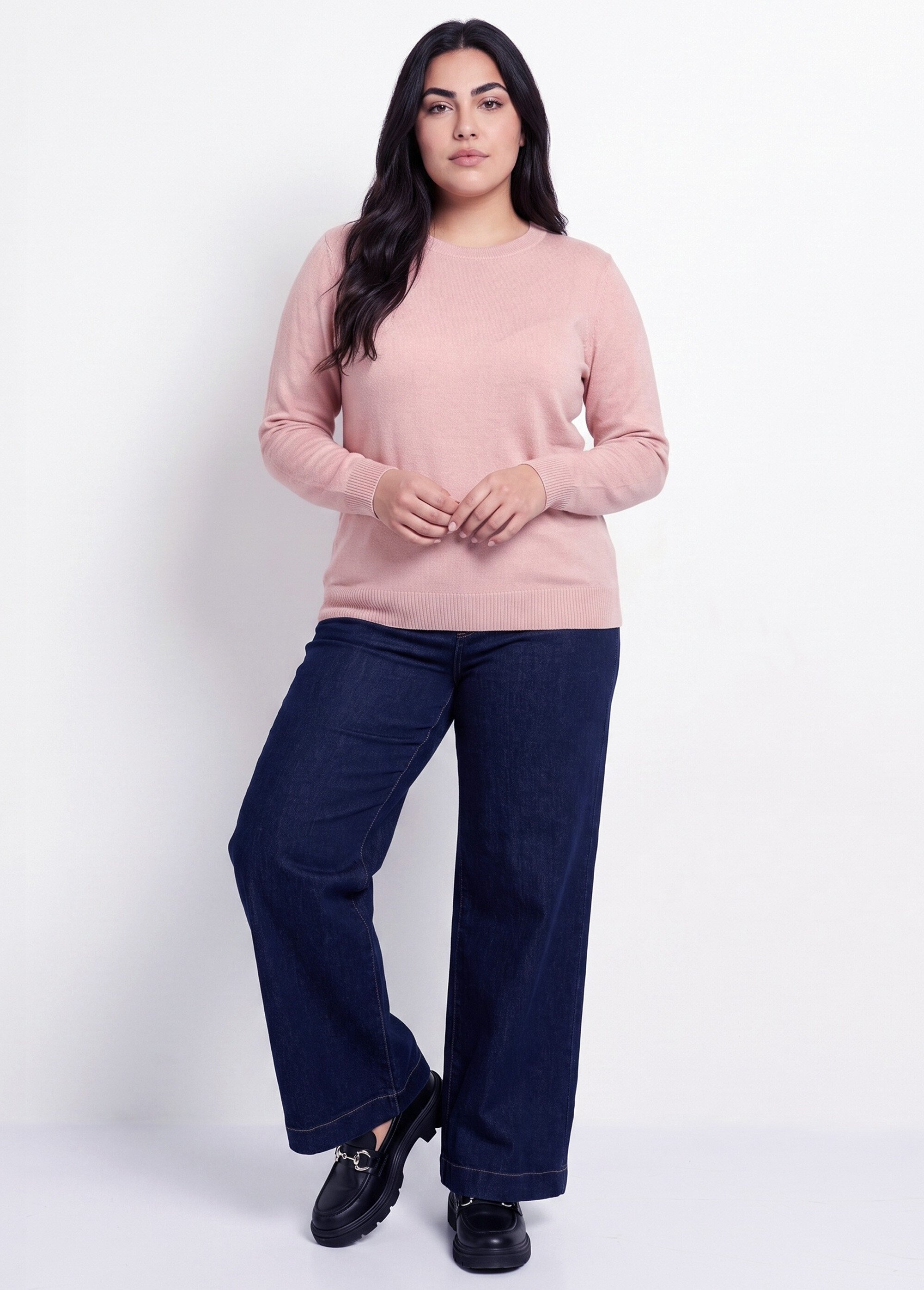 Pull doux col rond manches longues Femme Grande Taille Rose PALPITE SI1