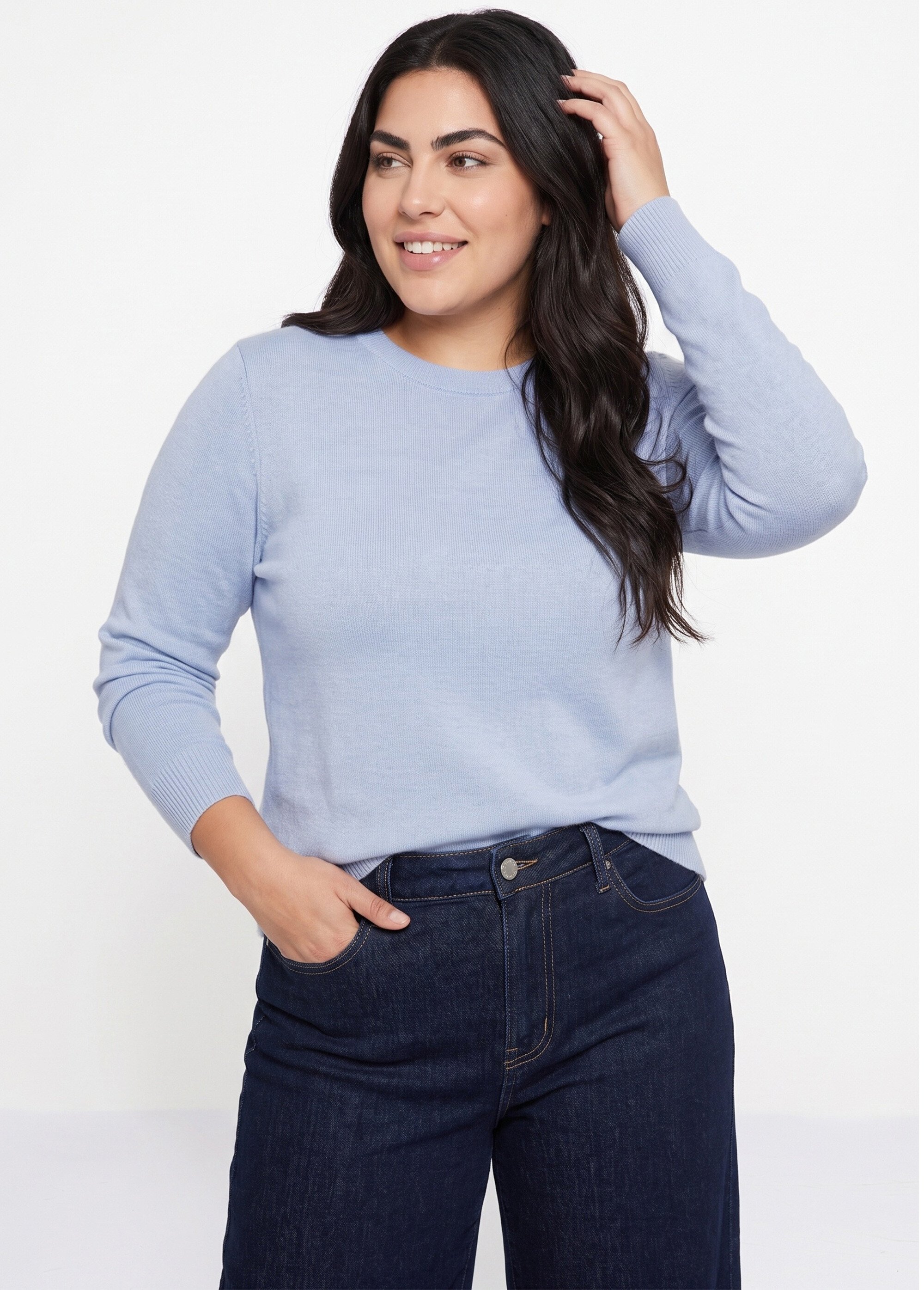 Pull doux col rond manches longues Femme Grande Taille Bleu PALPITE MV1