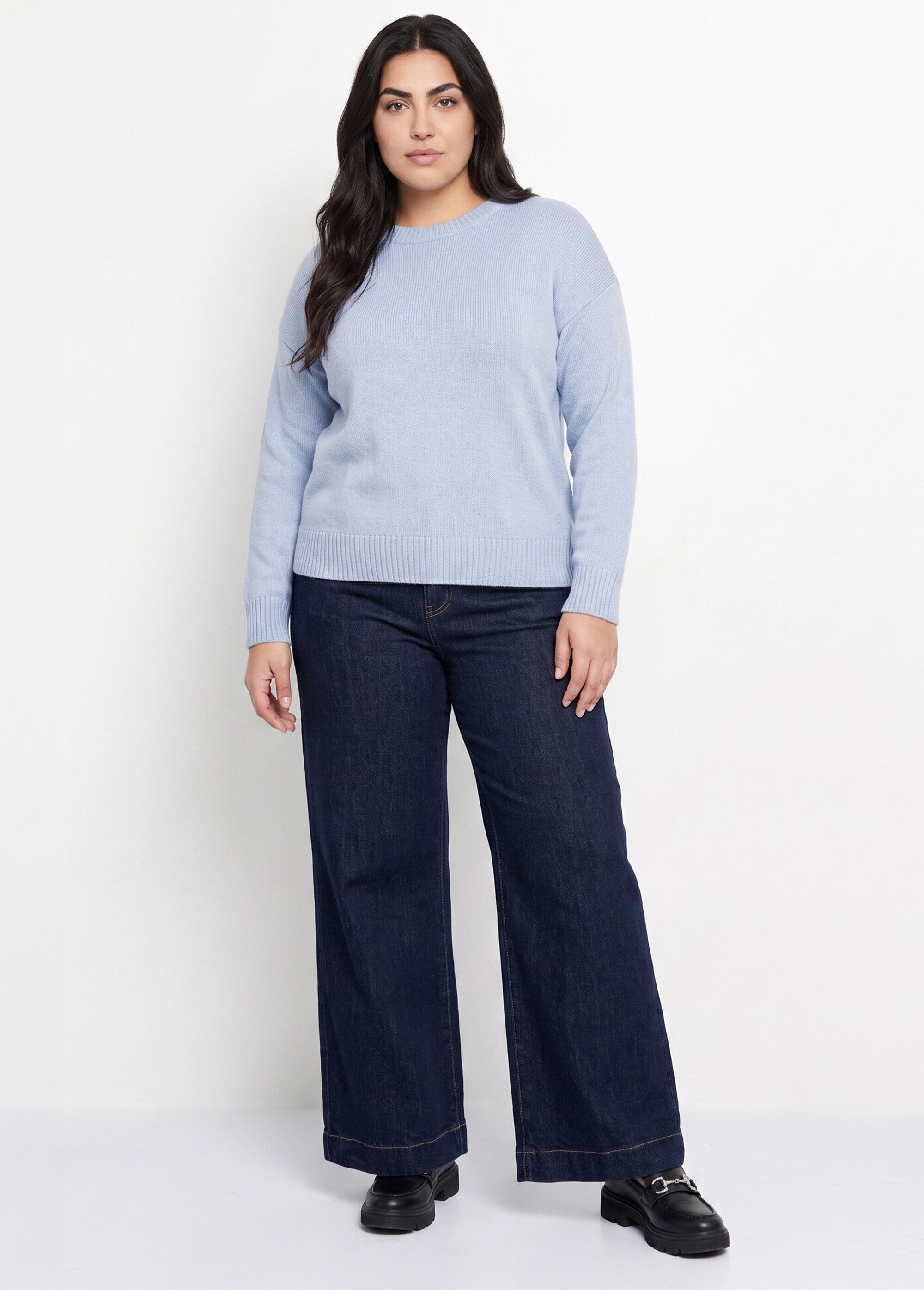 Pull doux col rond manches longues Femme Grande Taille Bleu PALPITE SI1