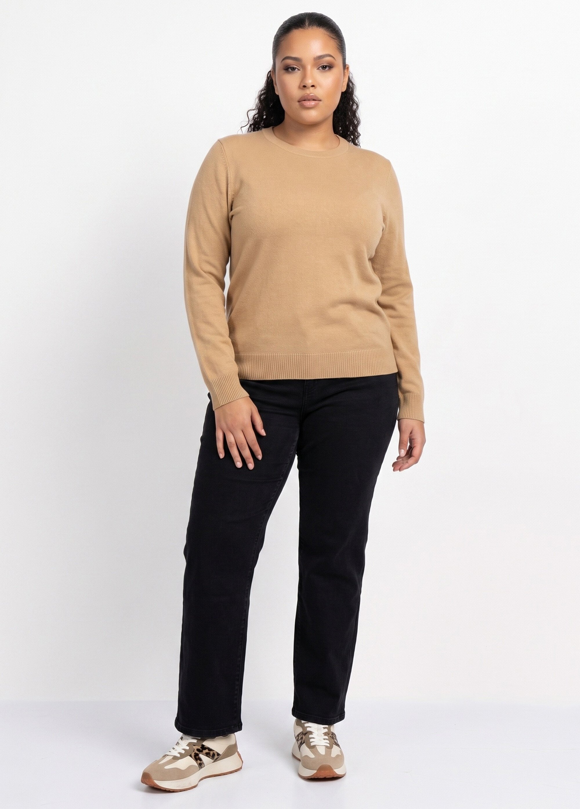 Pull doux col rond manches longues Femme Grande Taille Marron PALPITE SI1