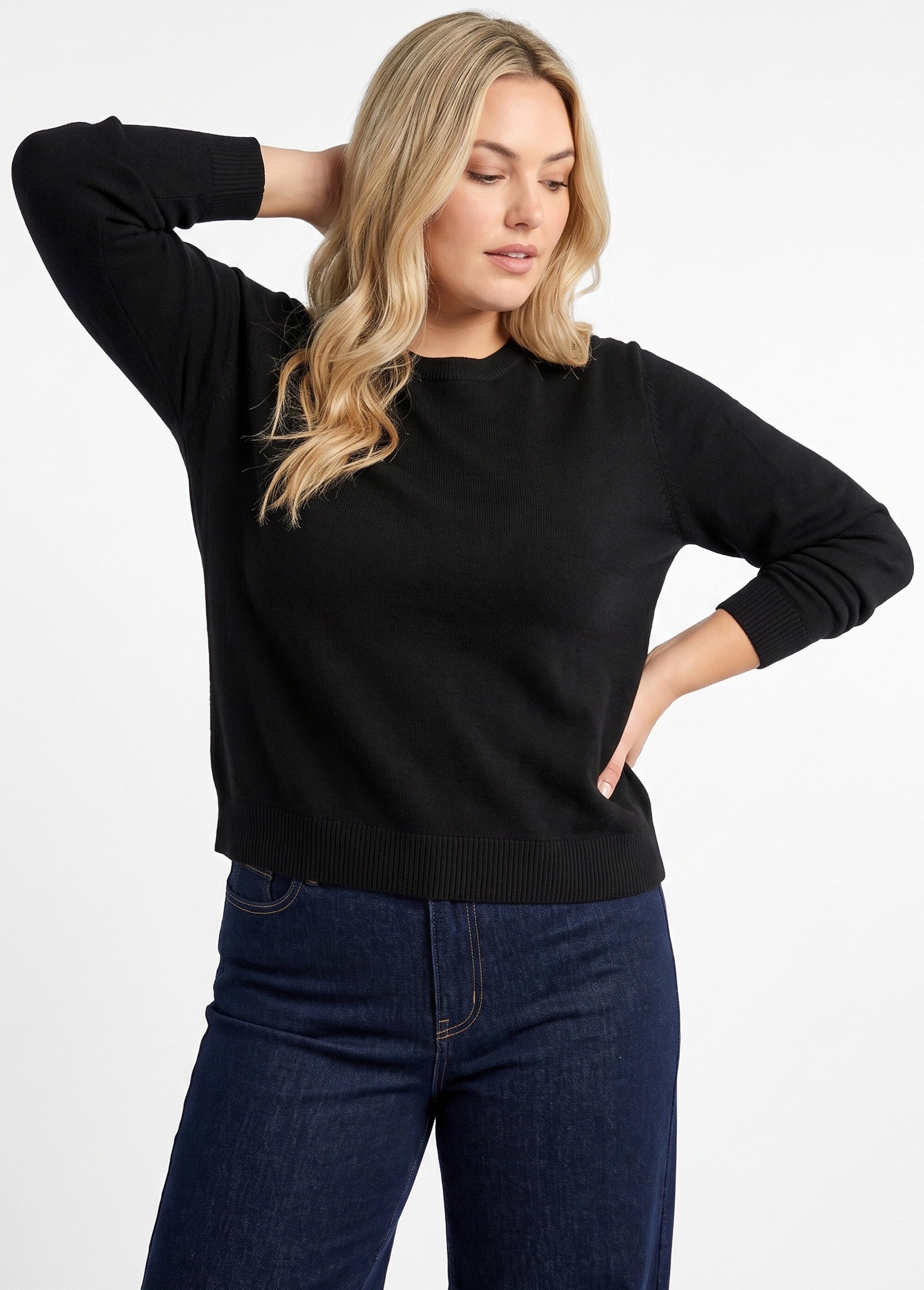 Pull doux col rond manches longues Femme Grande Taille Noir PALPITE MV1
